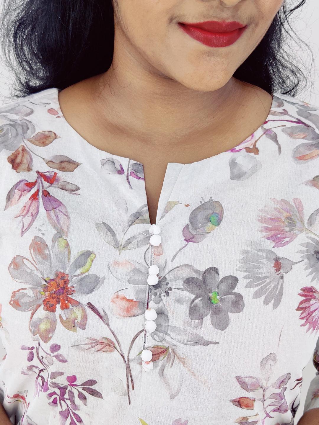 Cotton Organdi Floral Printed Straight Kurta