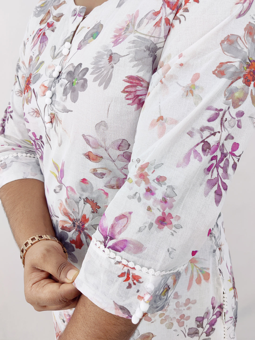 Cotton Organdi Floral Printed Straight Kurta