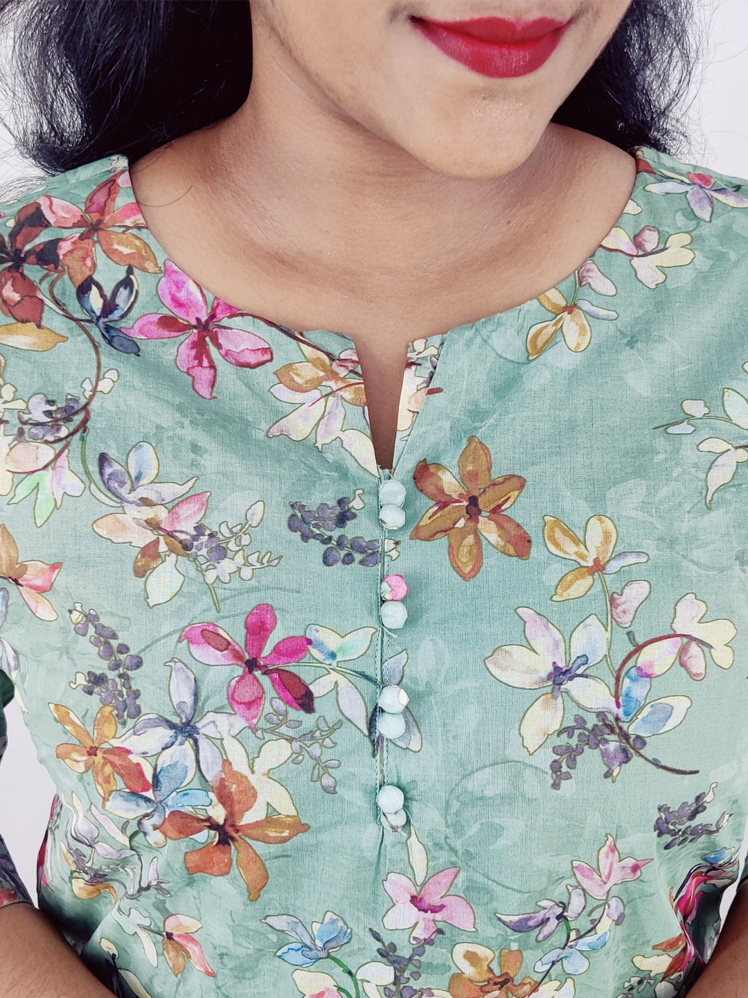 Cotton Organdi Floral Printed Straight Kurta
