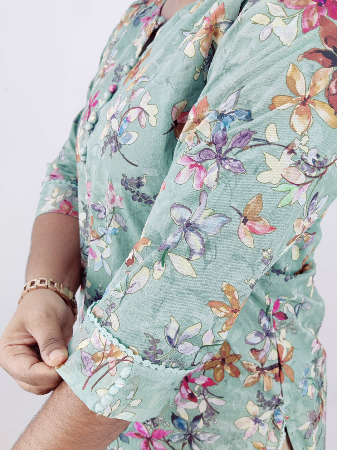 Cotton Organdi Floral Printed Straight Kurta