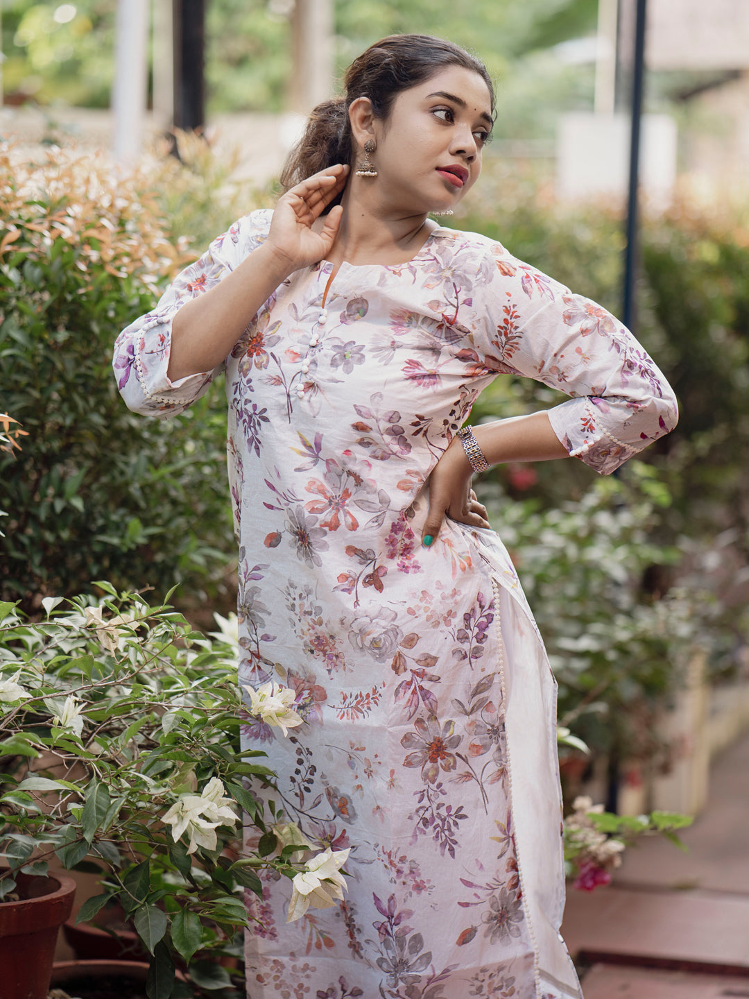 Cotton Organdi Floral Printed Straight Kurta