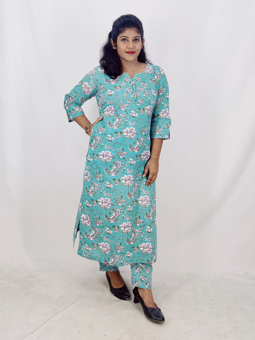 Cotton Floral Printed Straight Kurta set