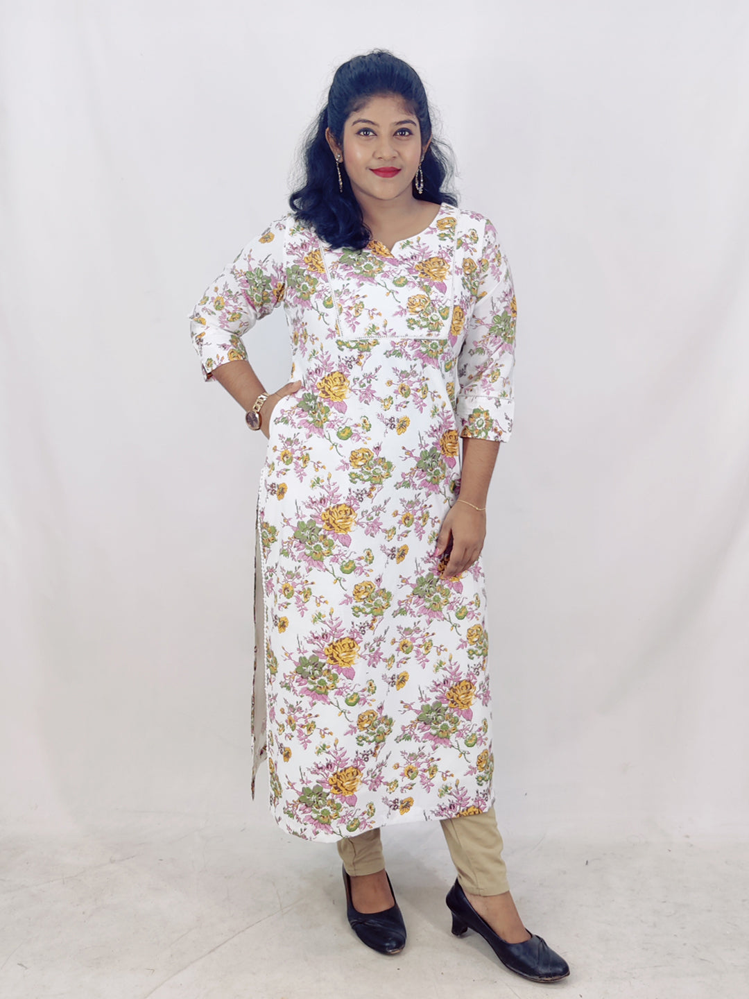 Chanderi Foil Printed Straight Kurta