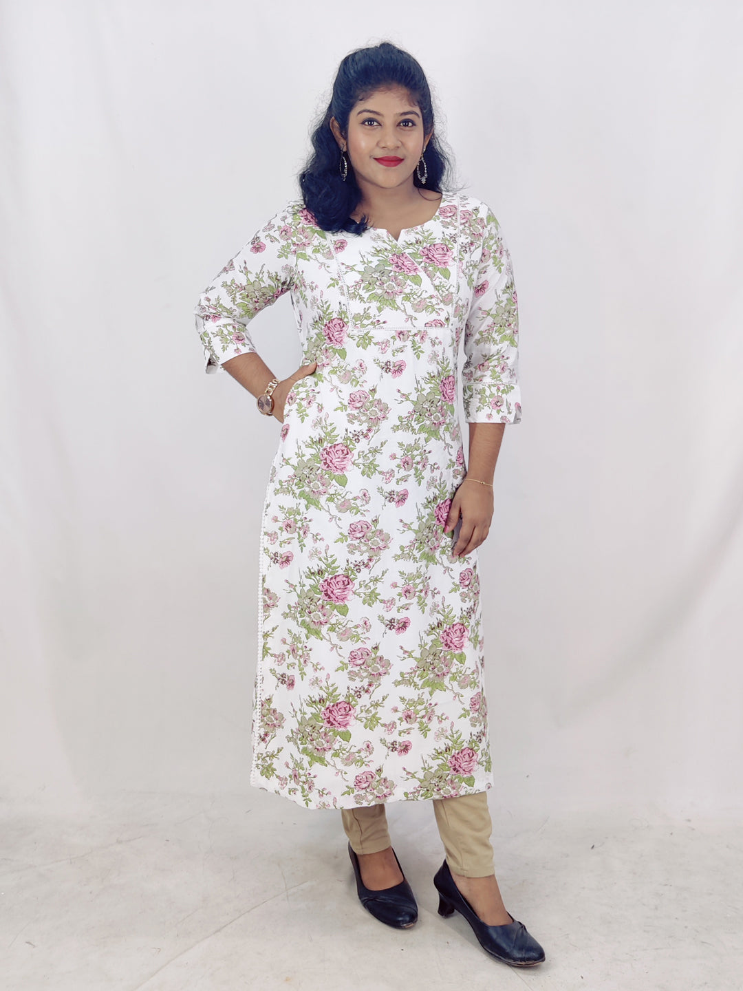 Chanderi Foil Printed Straight Kurta