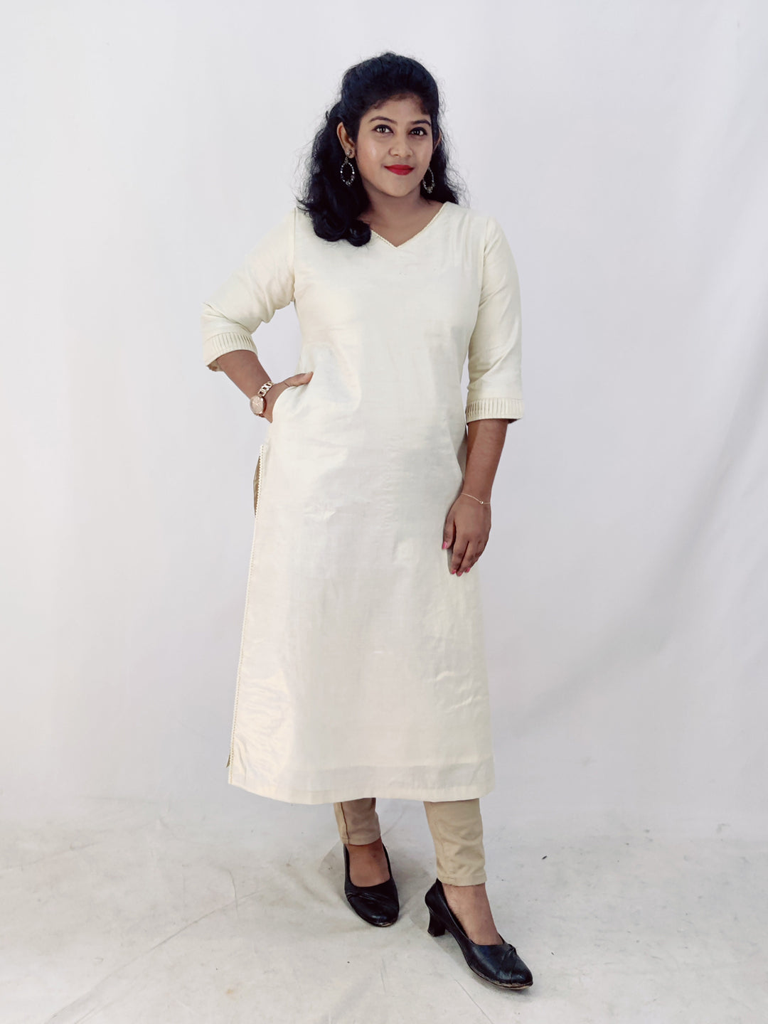 Tissue Solid Slitted Kurta
