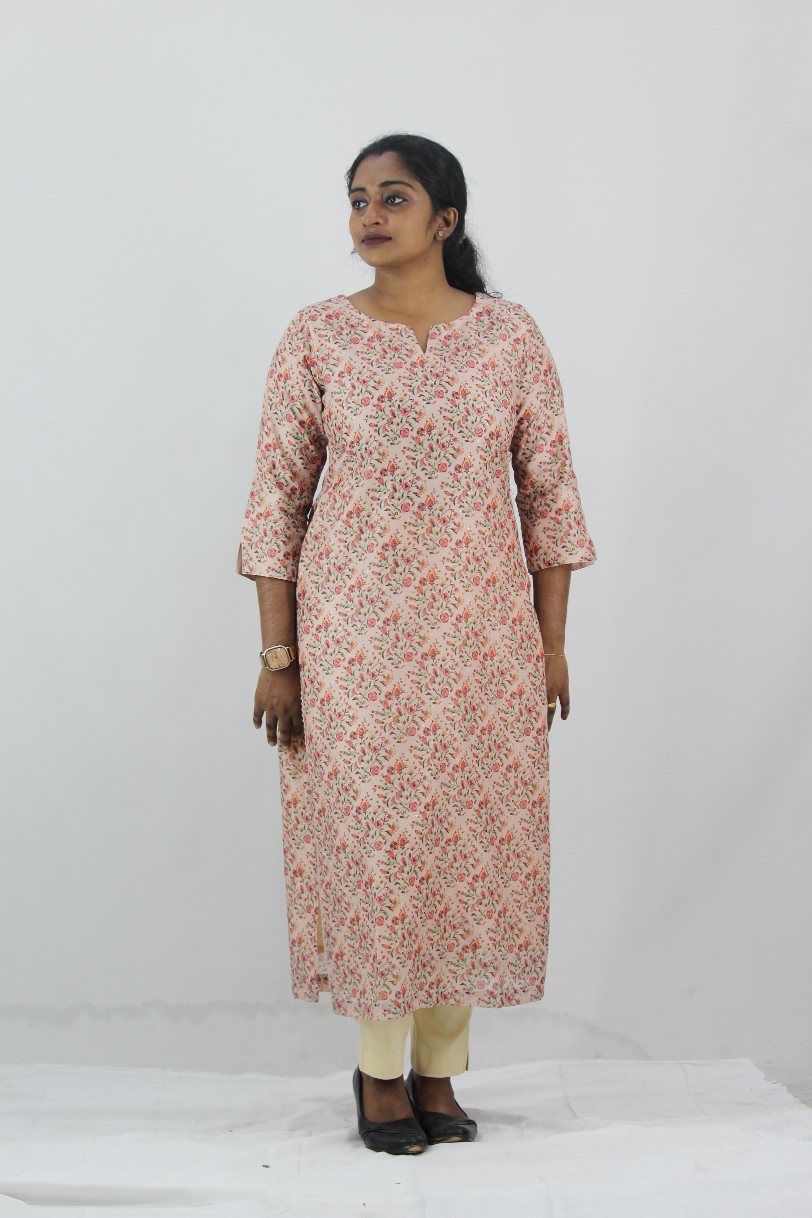 Chanderi Digital Printed Straight Kurta