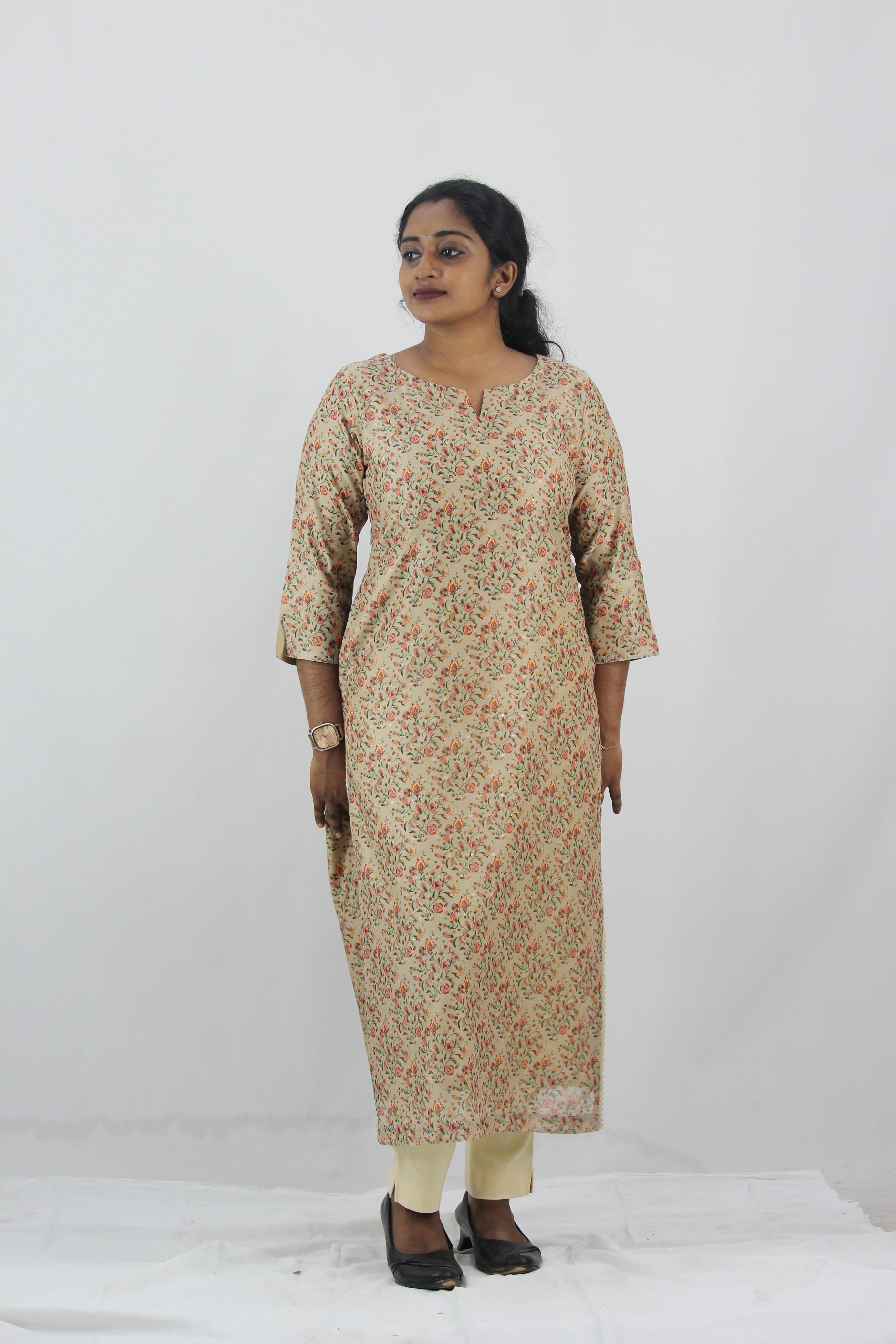Chanderi Digital Printed Straight Kurta