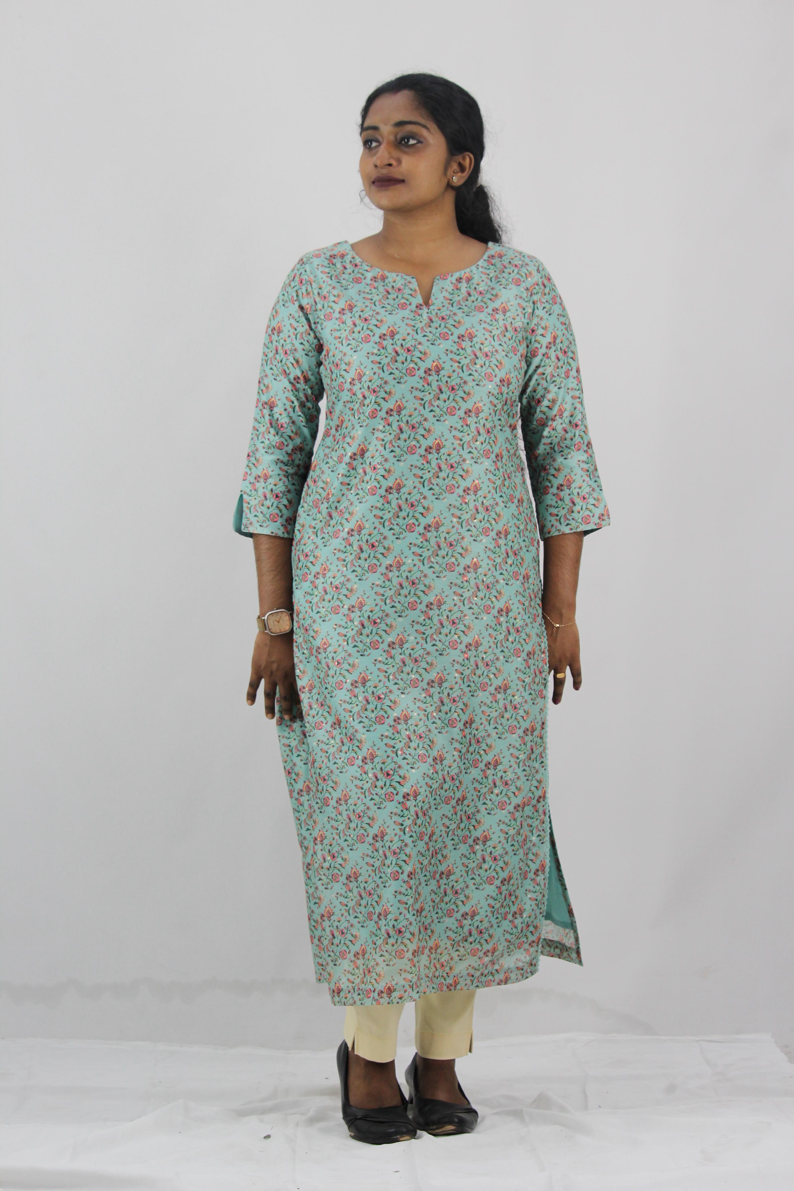 Chanderi Digital Printed Straight Kurta