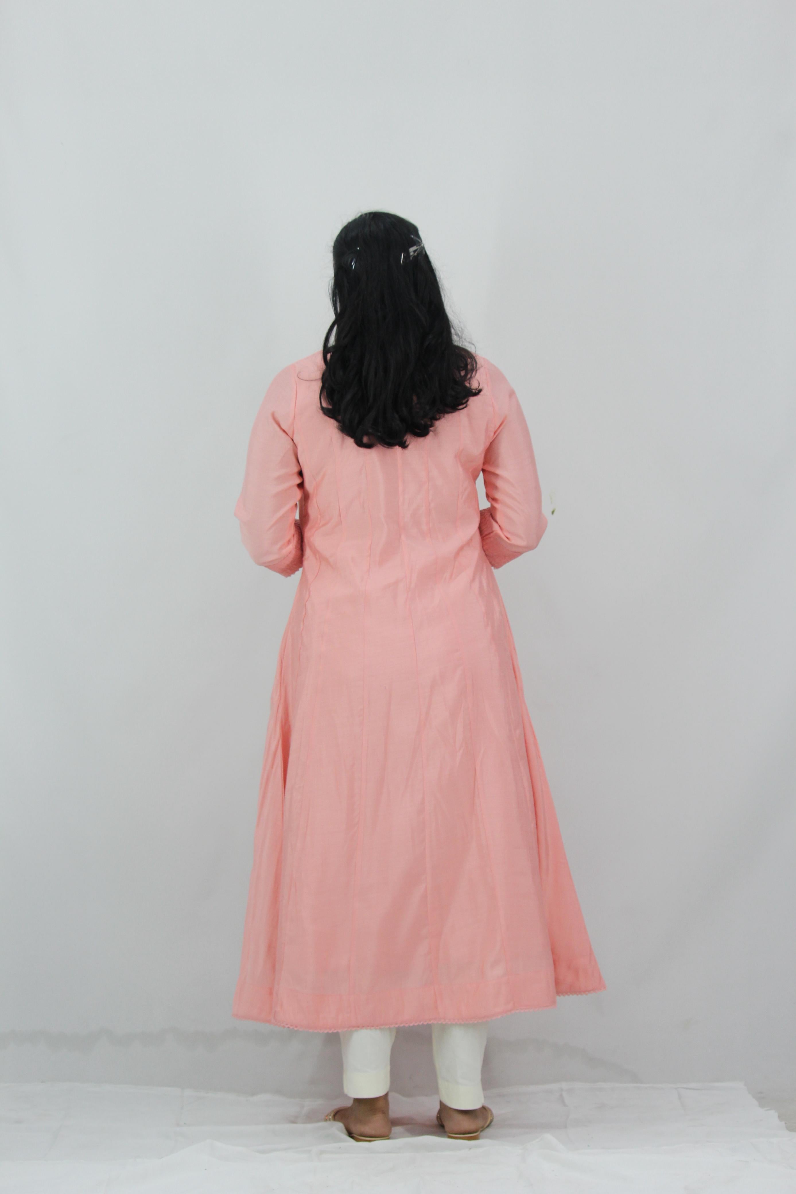 Chanderi Anarkali Solid Kurta