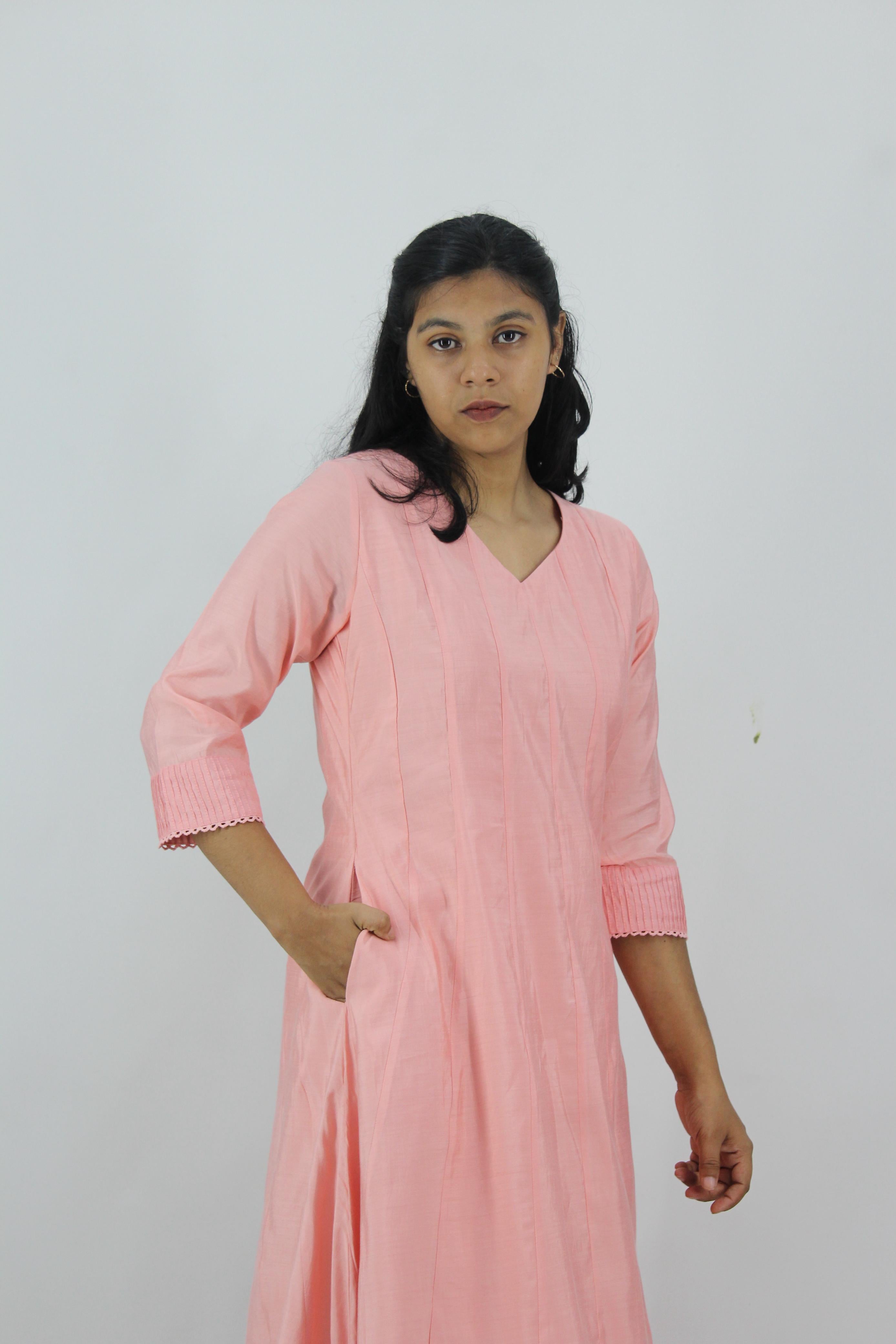 Chanderi Anarkali Solid Kurta