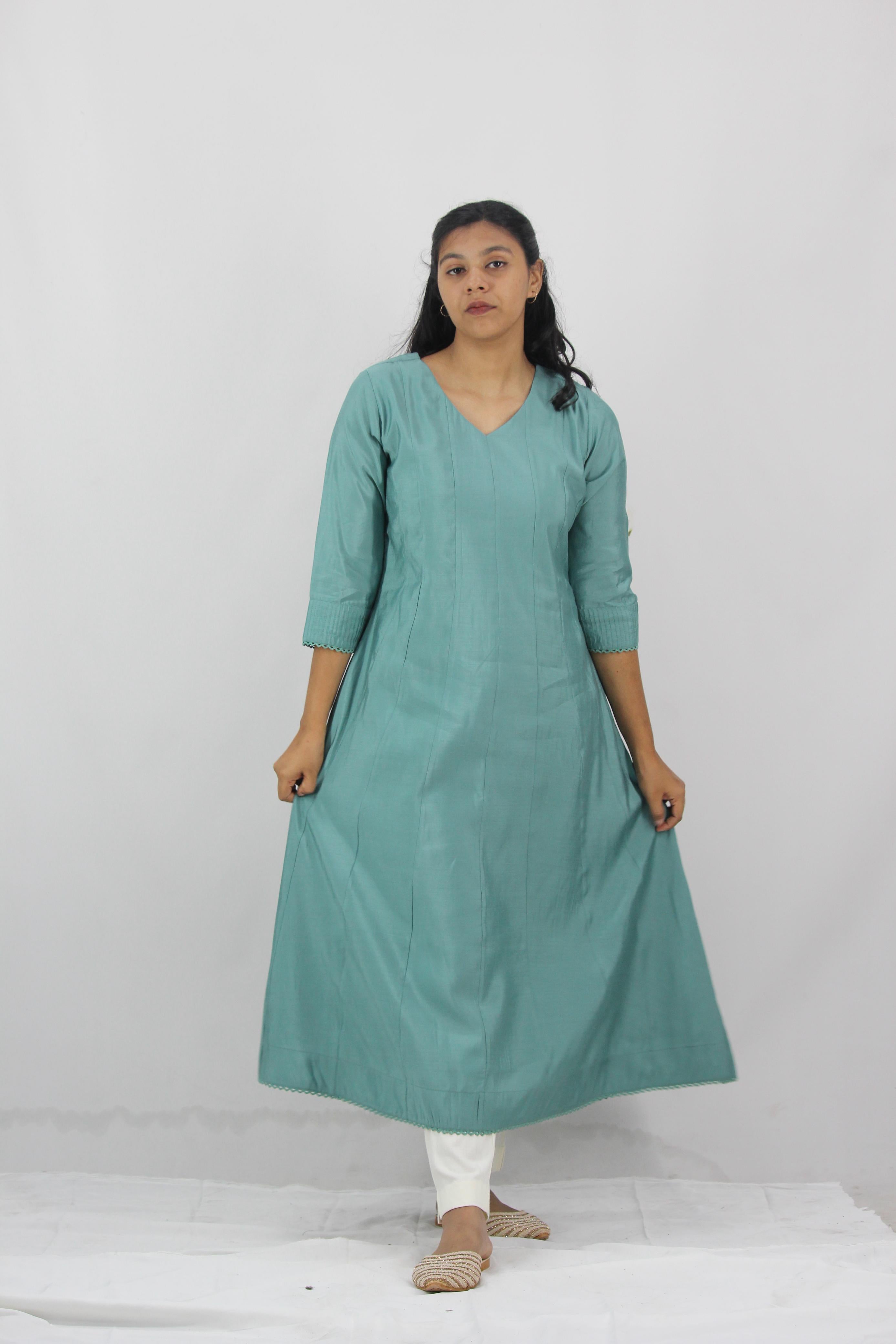 Chanderi Anarkali Solid Kurta