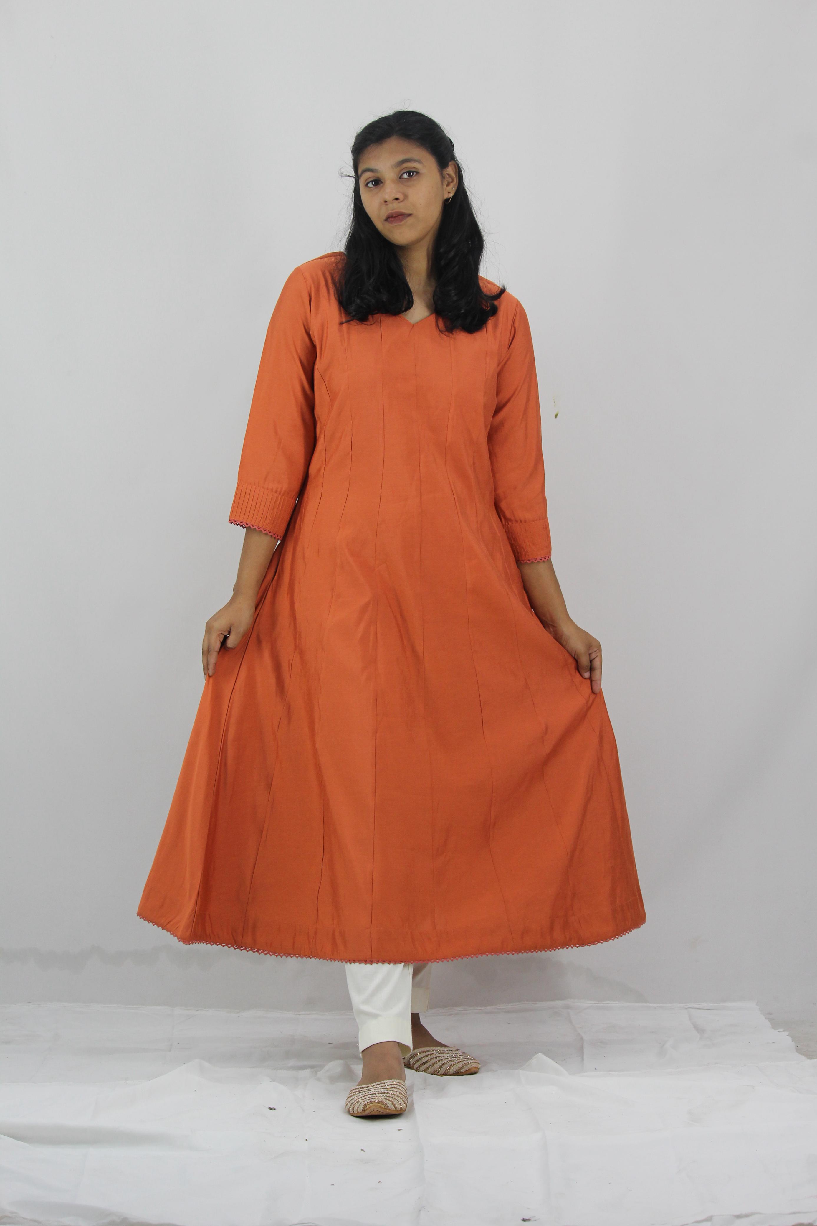 Chanderi Anarkali Solid Kurta