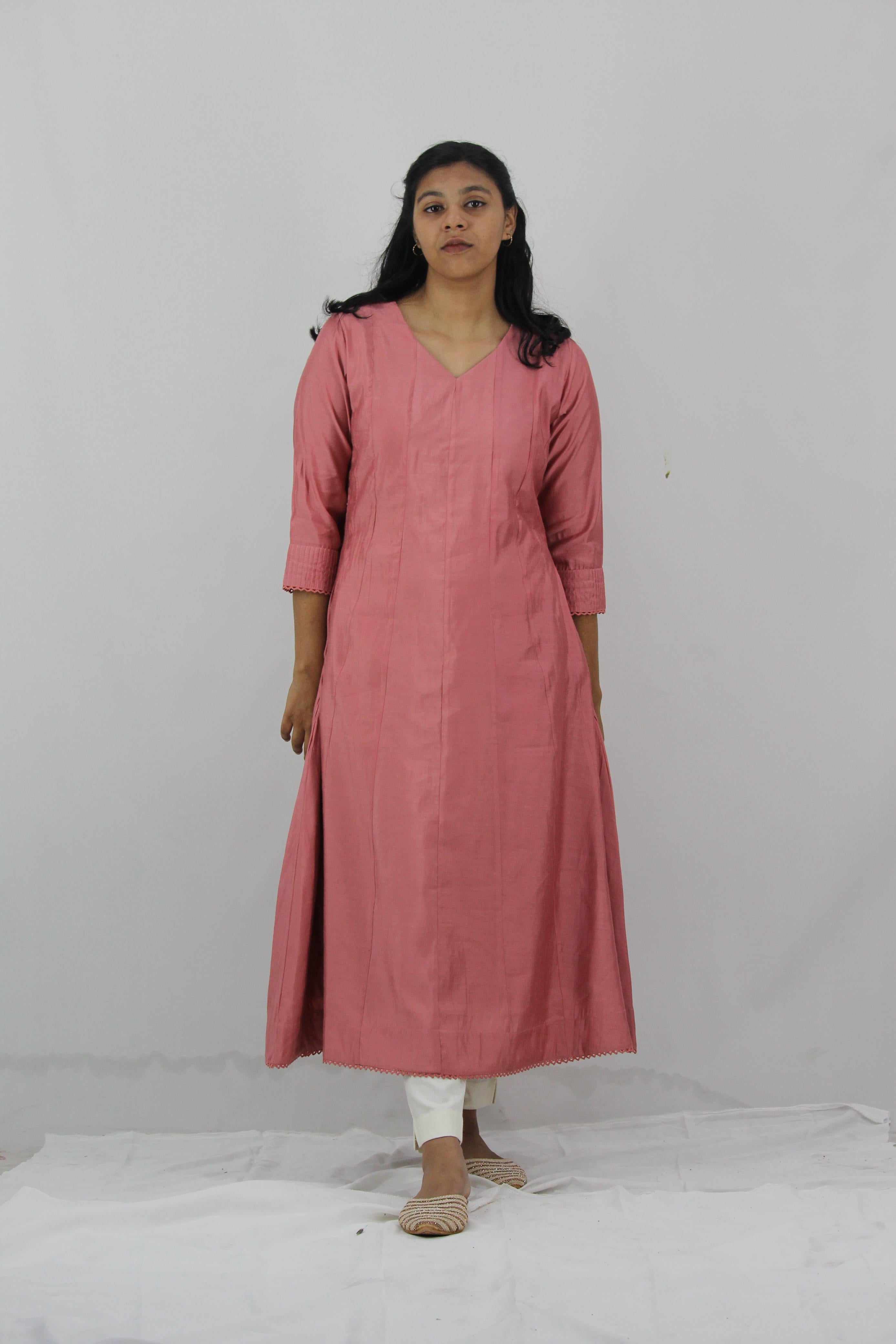 Chanderi Anarkali Solid Kurta
