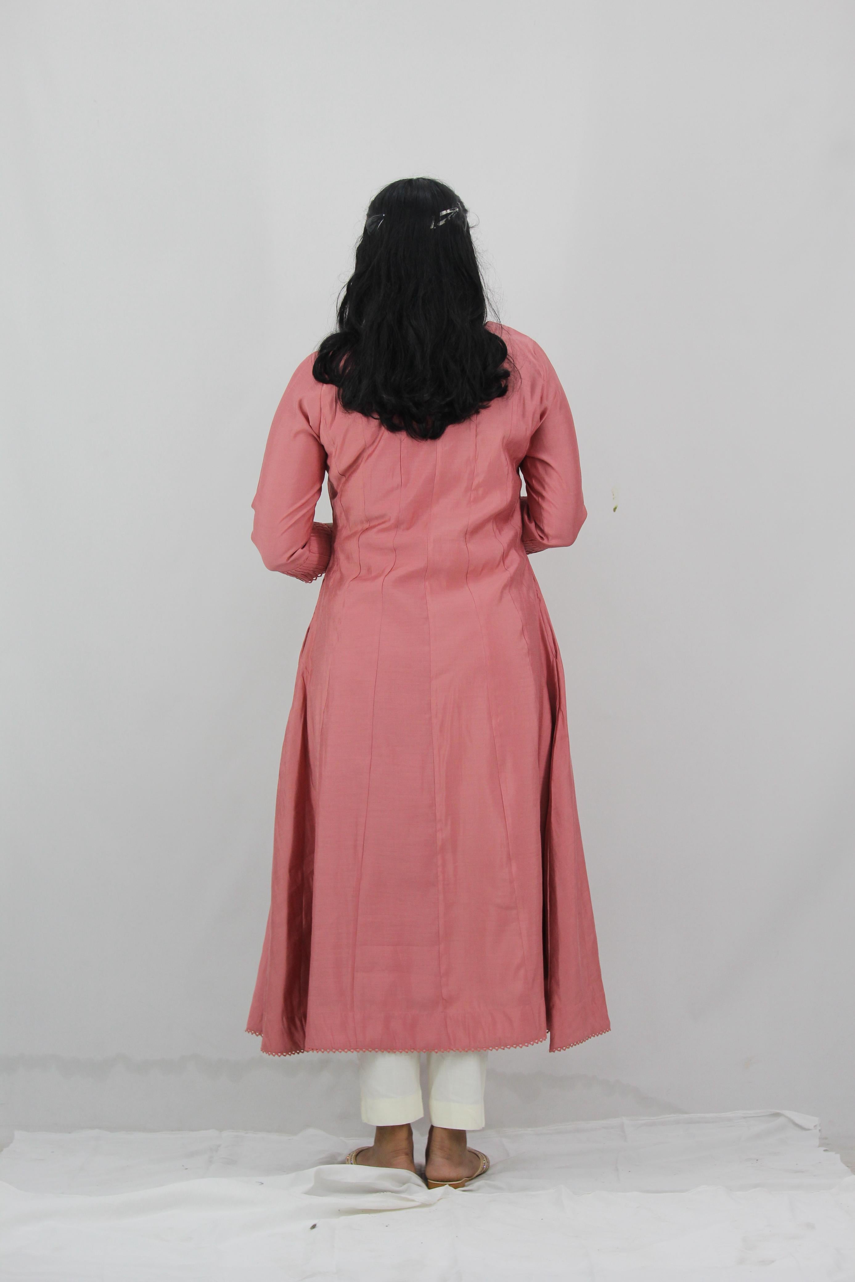 Chanderi Anarkali Solid Kurta