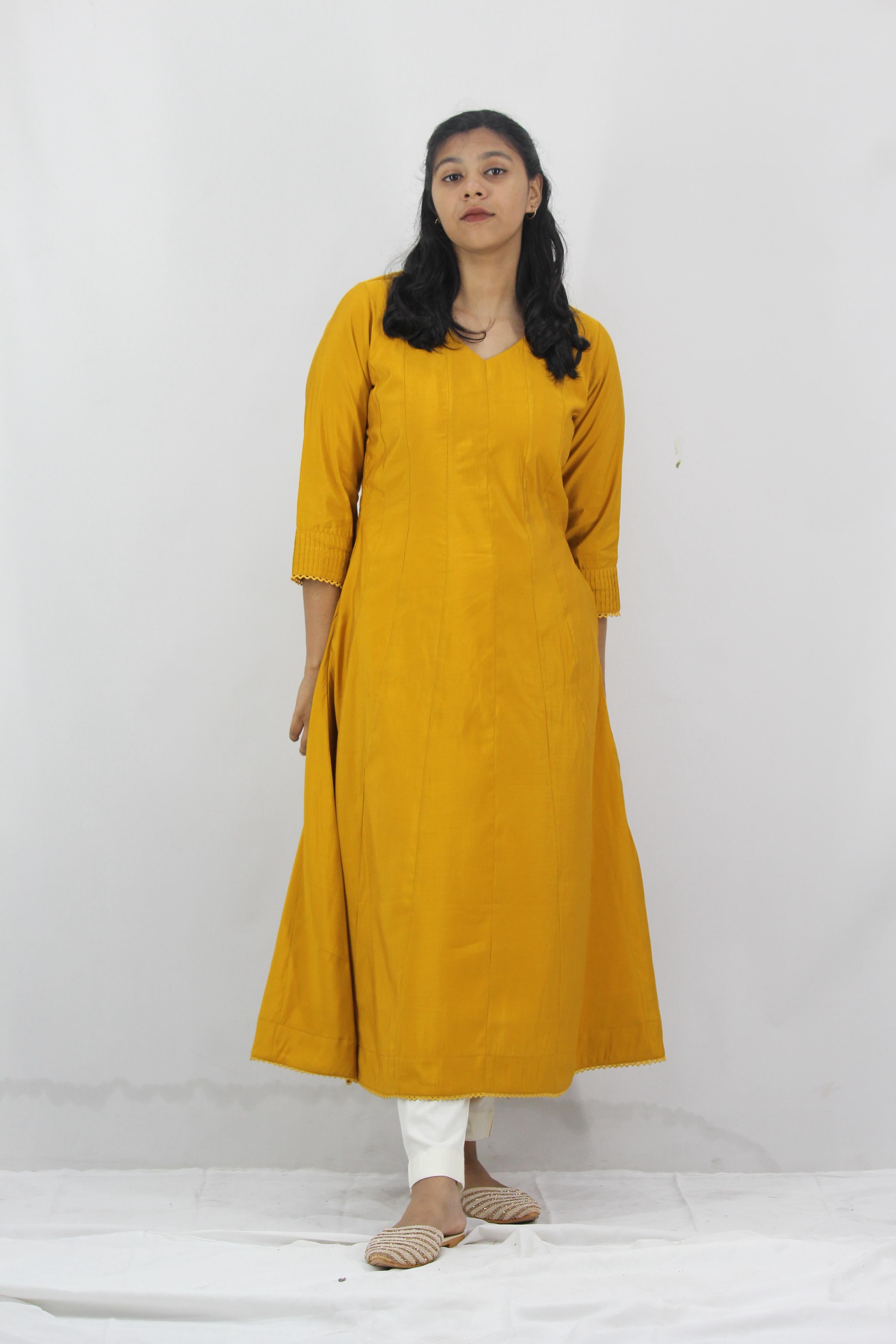 Chanderi Anarkali Solid Kurta