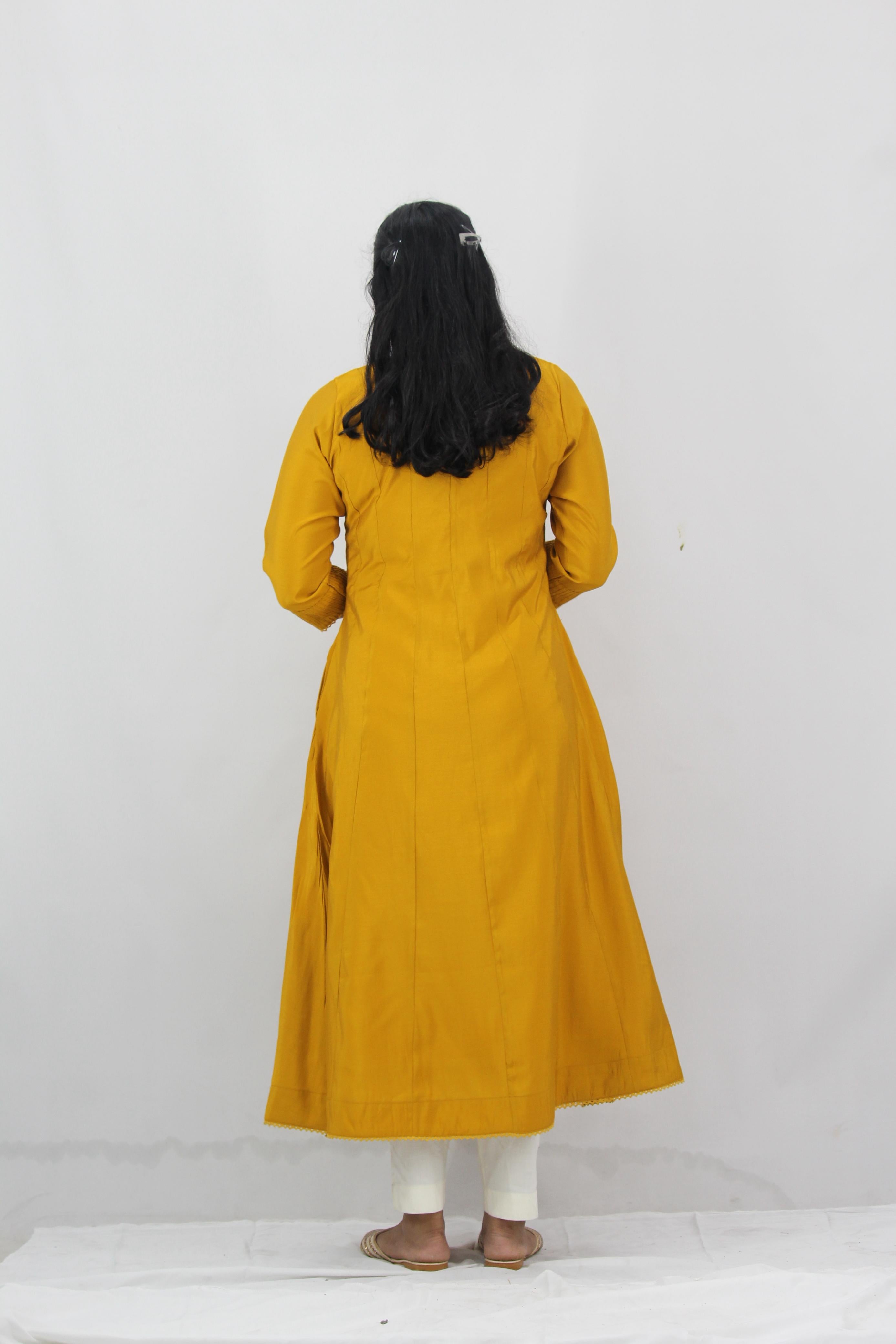 Chanderi Anarkali Solid Kurta