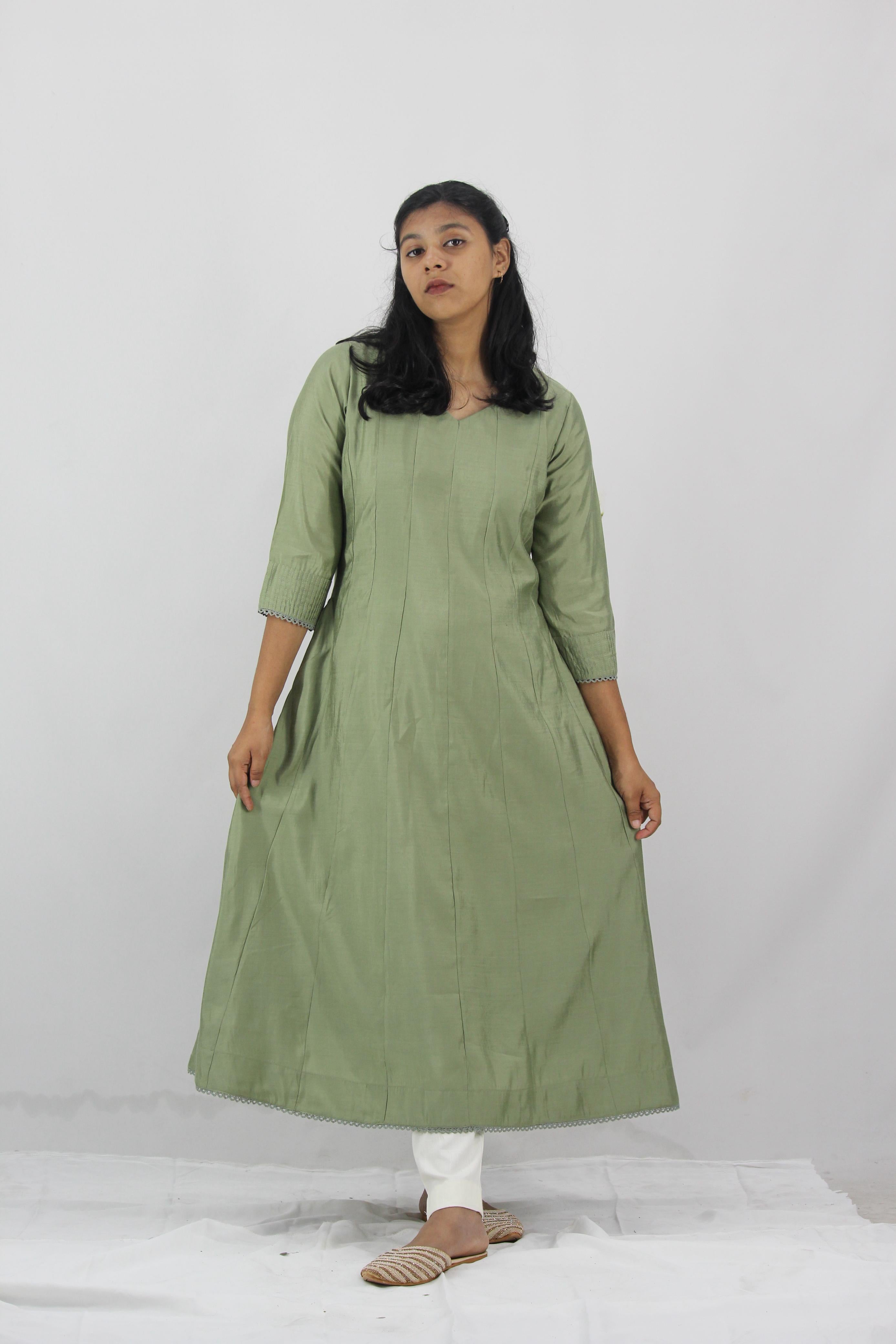 Chanderi Anarkali Solid Kurta