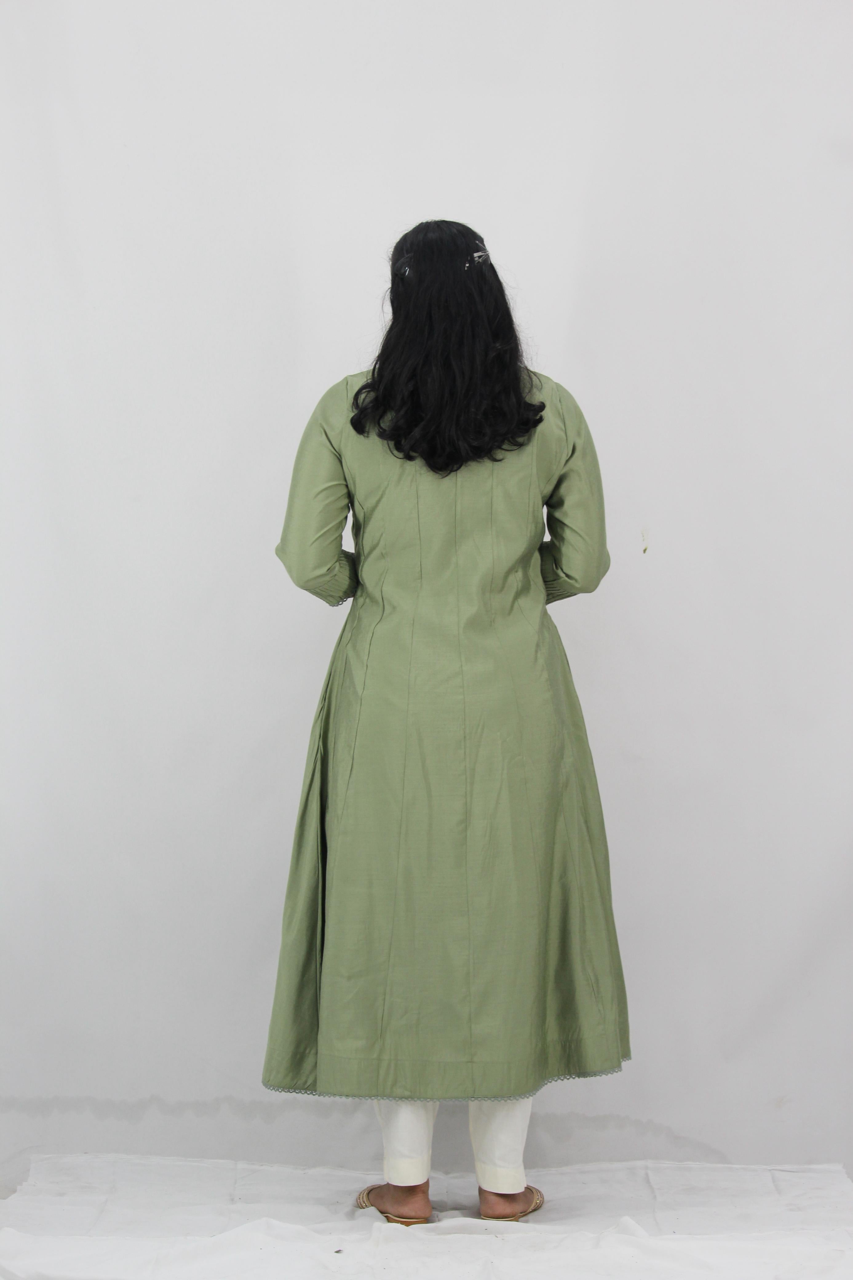 Chanderi Anarkali Solid Kurta