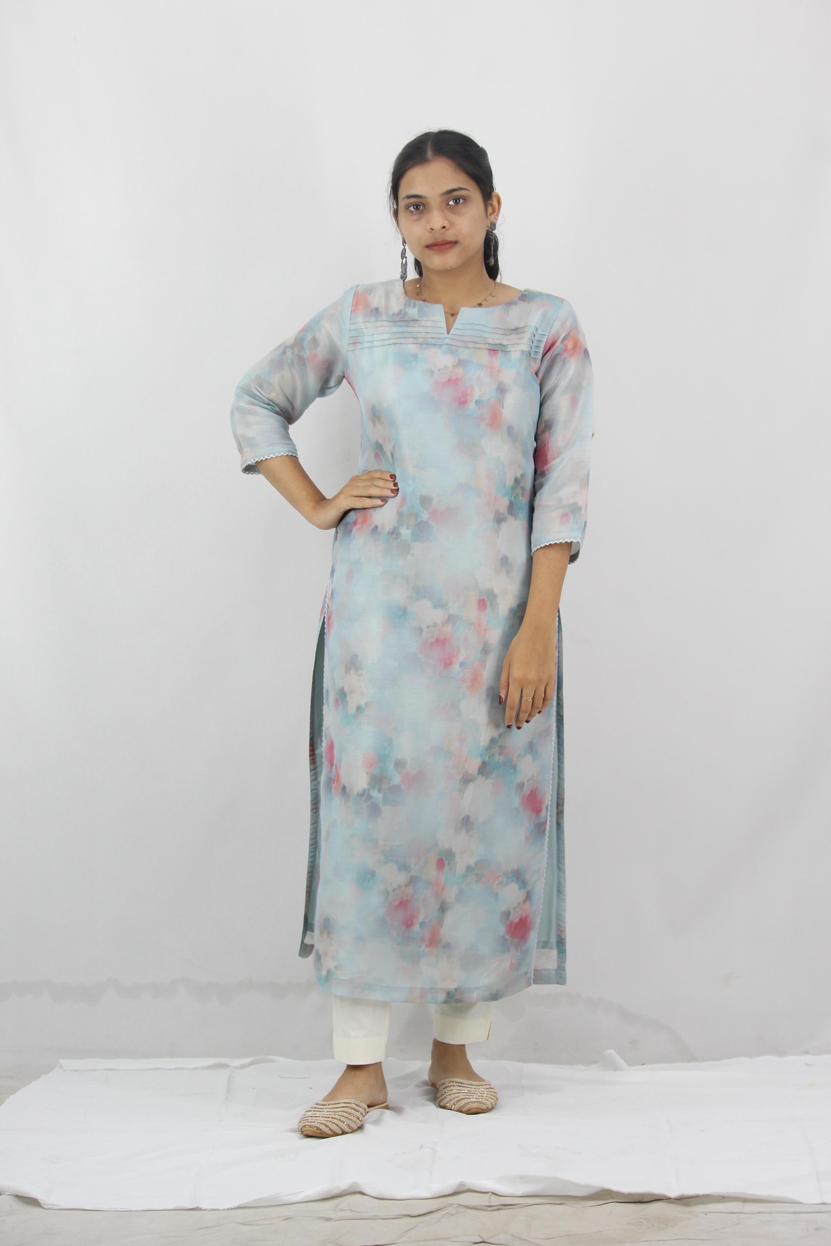 Poly Muslin Digital Simmer Silk Printed Straight Kurta