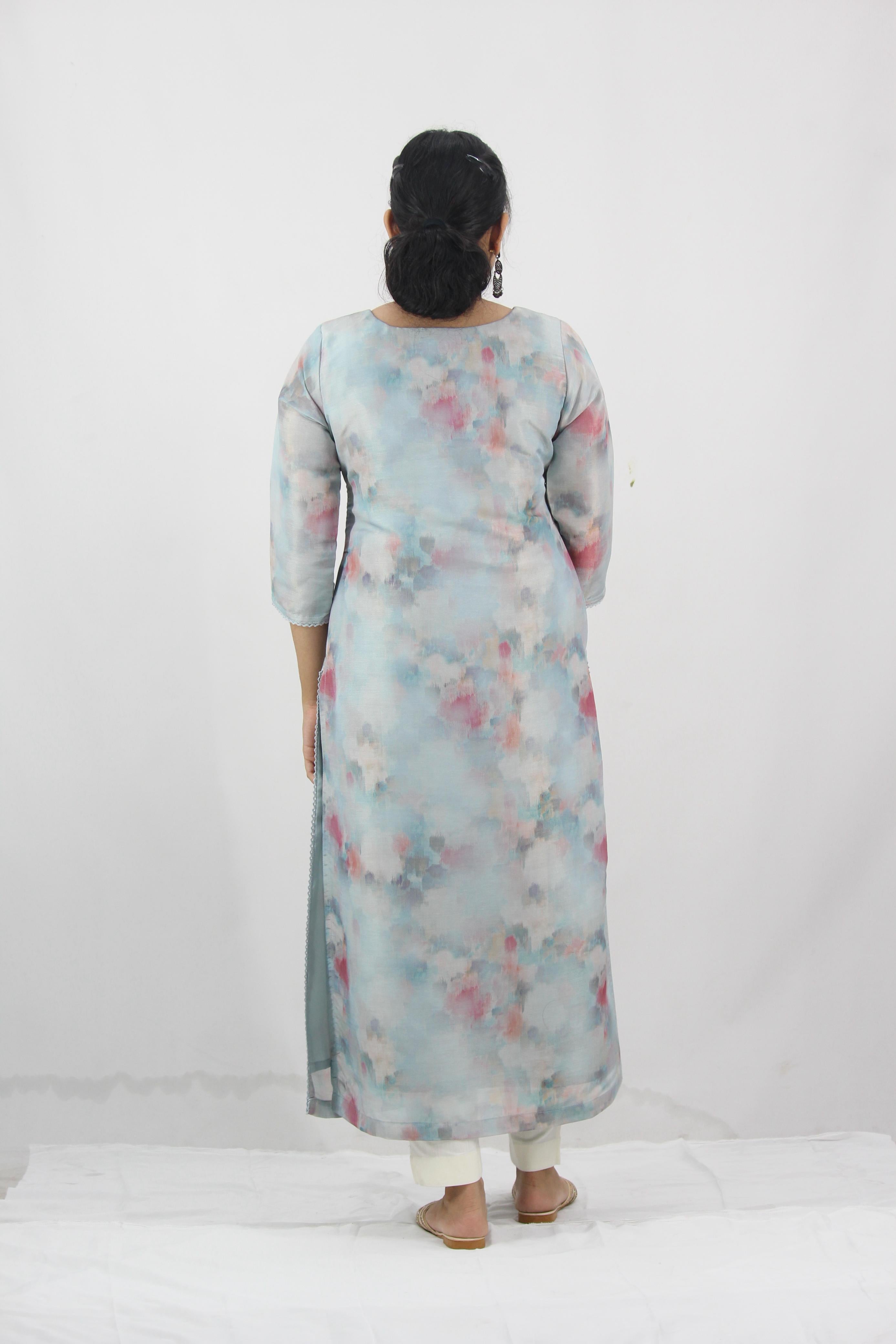 Poly Muslin Digital Simmer Silk Printed Straight Kurta