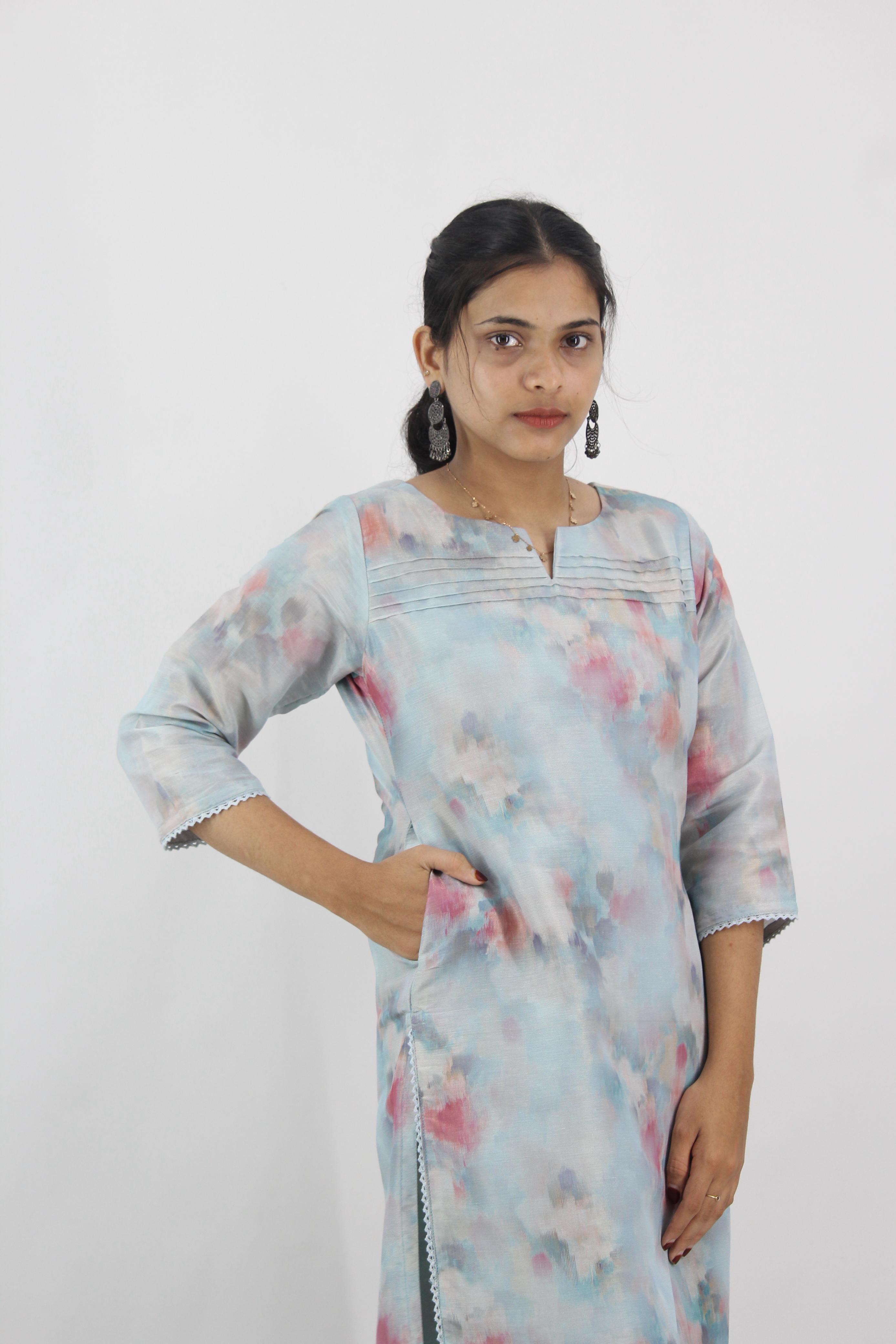 Poly Muslin Digital Simmer Silk Printed Straight Kurta