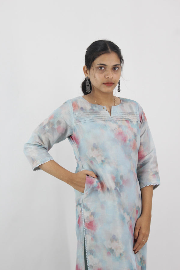 Poly Muslin Digital Simmer Silk Printed Straight Kurta