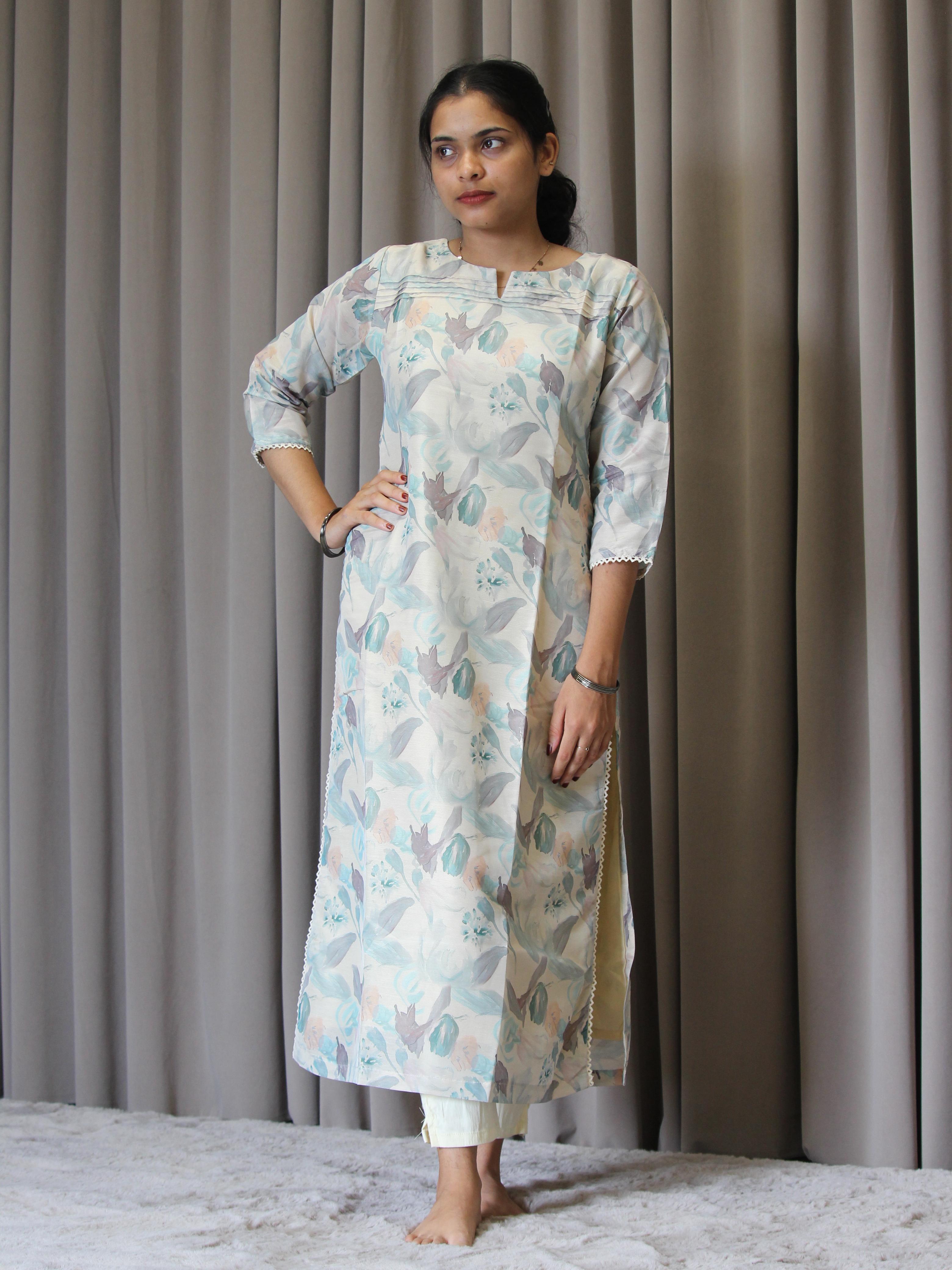 Poly Muslin Digital Simmer Silk Printed Straight Kurta