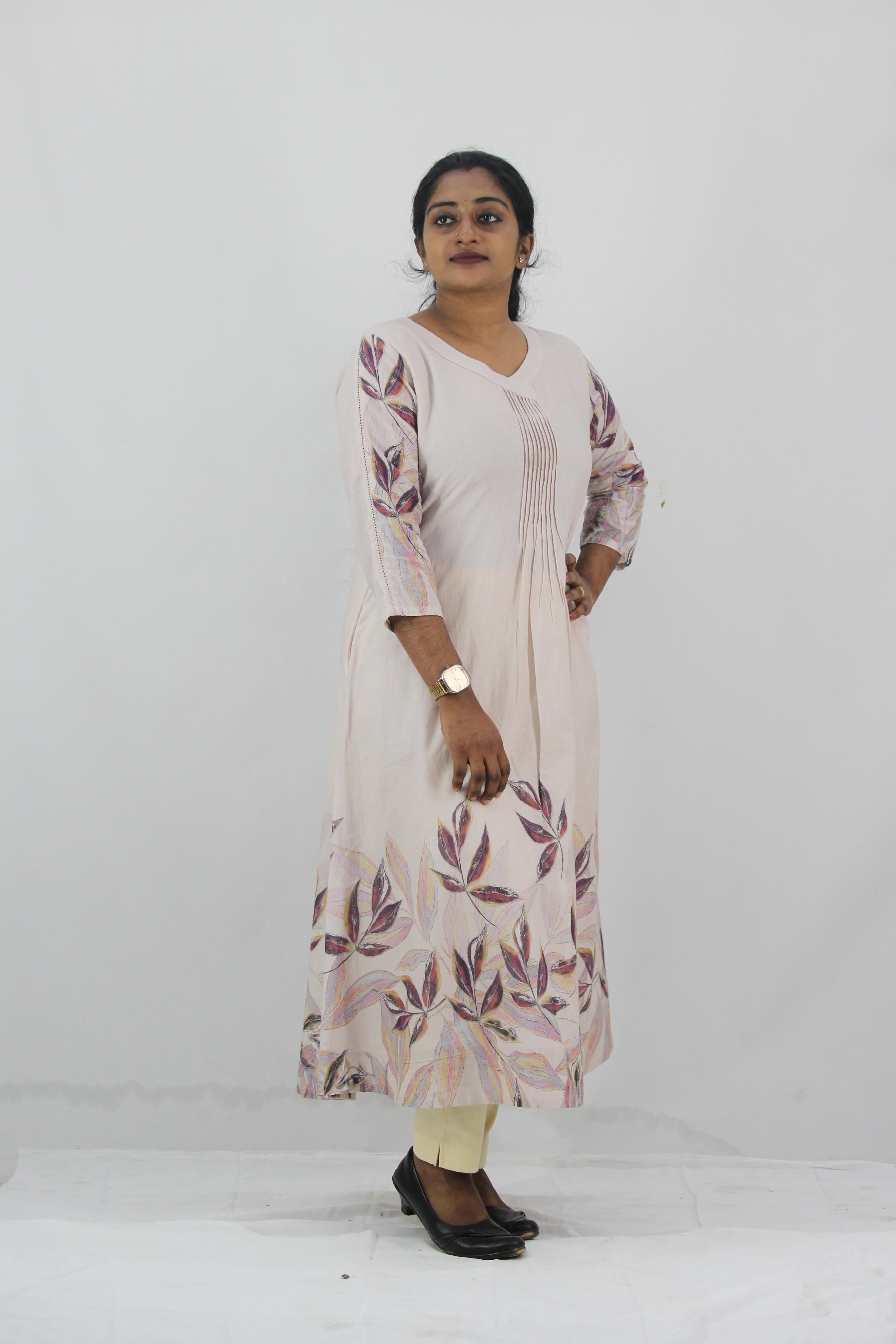 Linen Cotton Daman A-Line Kurta