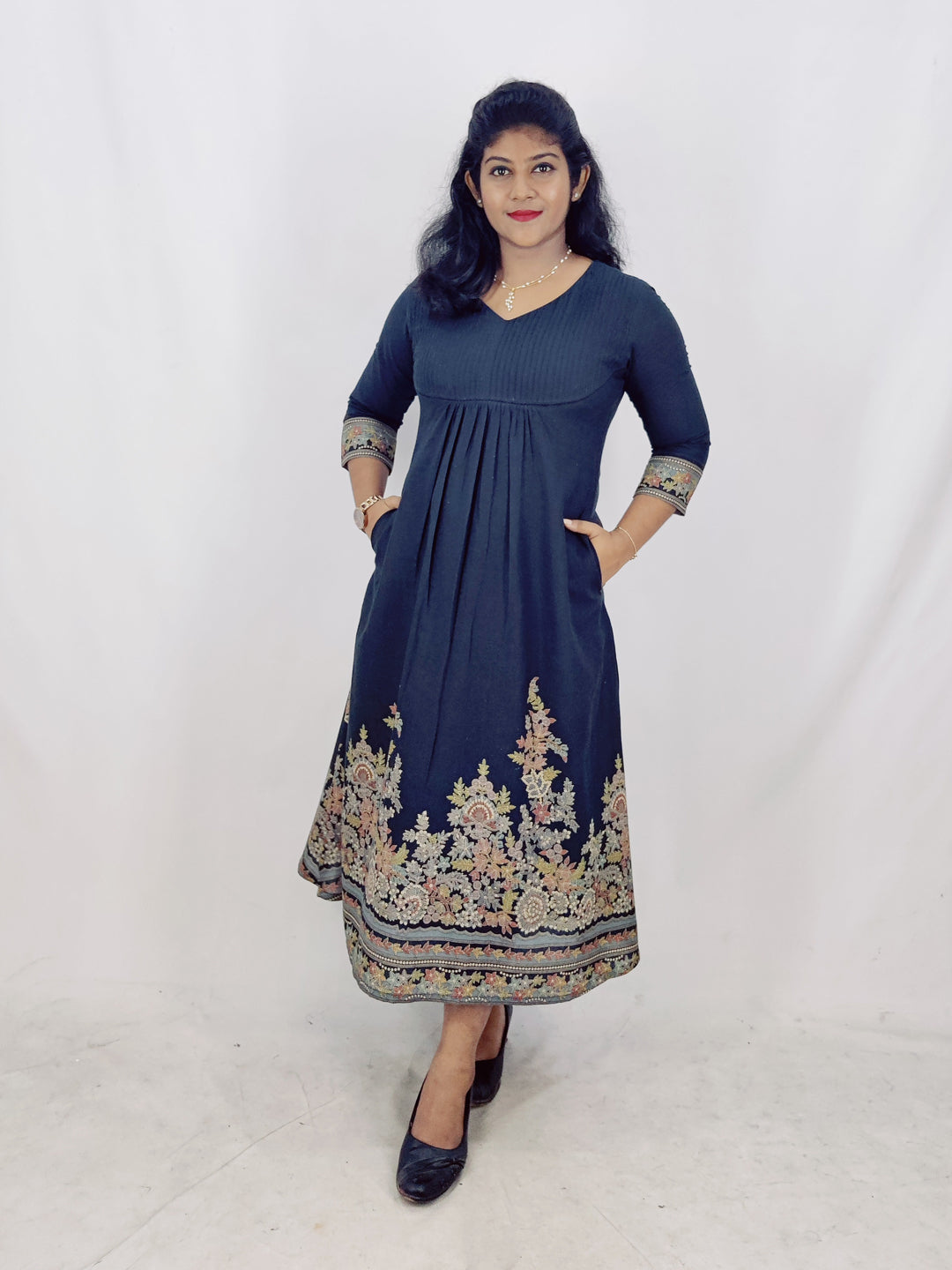 Cotton Printed  Daman A-Line Kurta