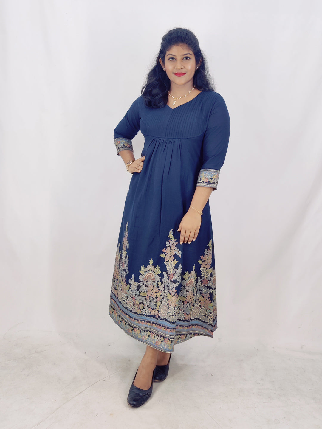 Cotton Printed  Daman A-Line Kurta