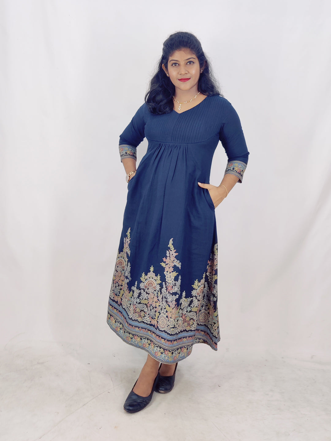 Cotton Printed  Daman A-Line Kurta