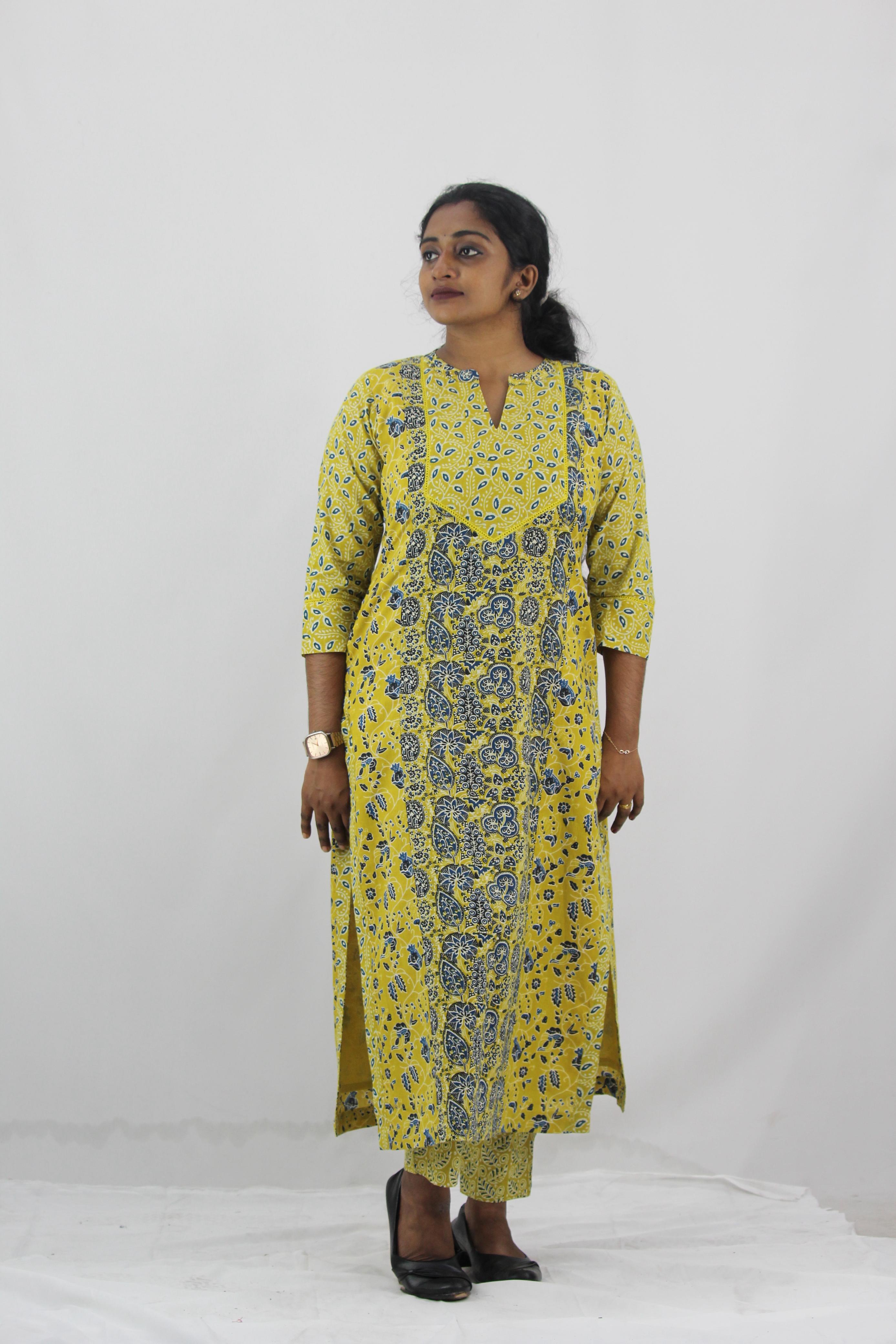 Cotton Printed Slitted Kurta Bottom Set