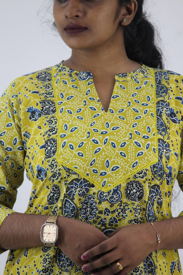 Cotton Printed Slitted Kurta Bottom Set