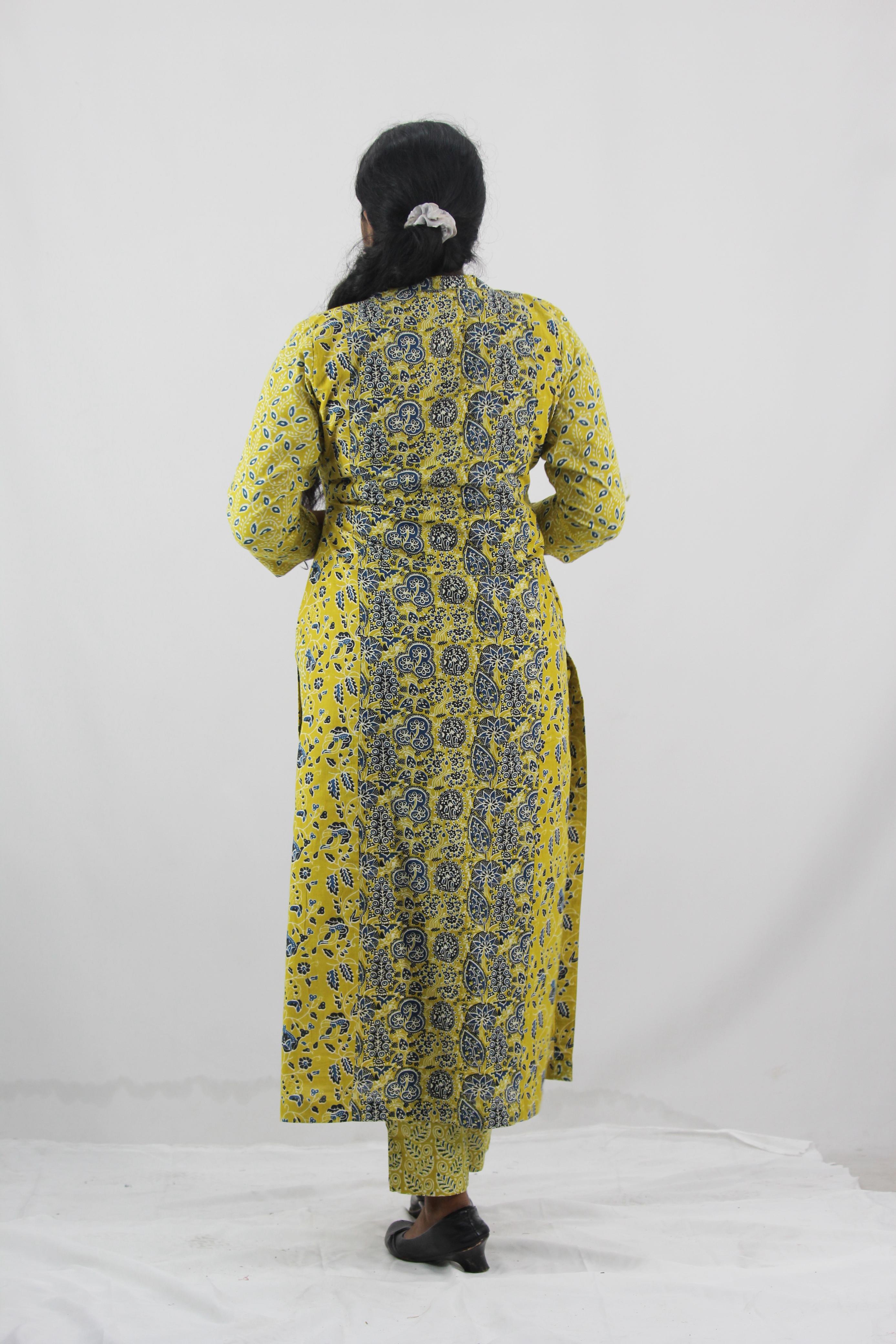 Cotton Printed Slitted Kurta Bottom Set
