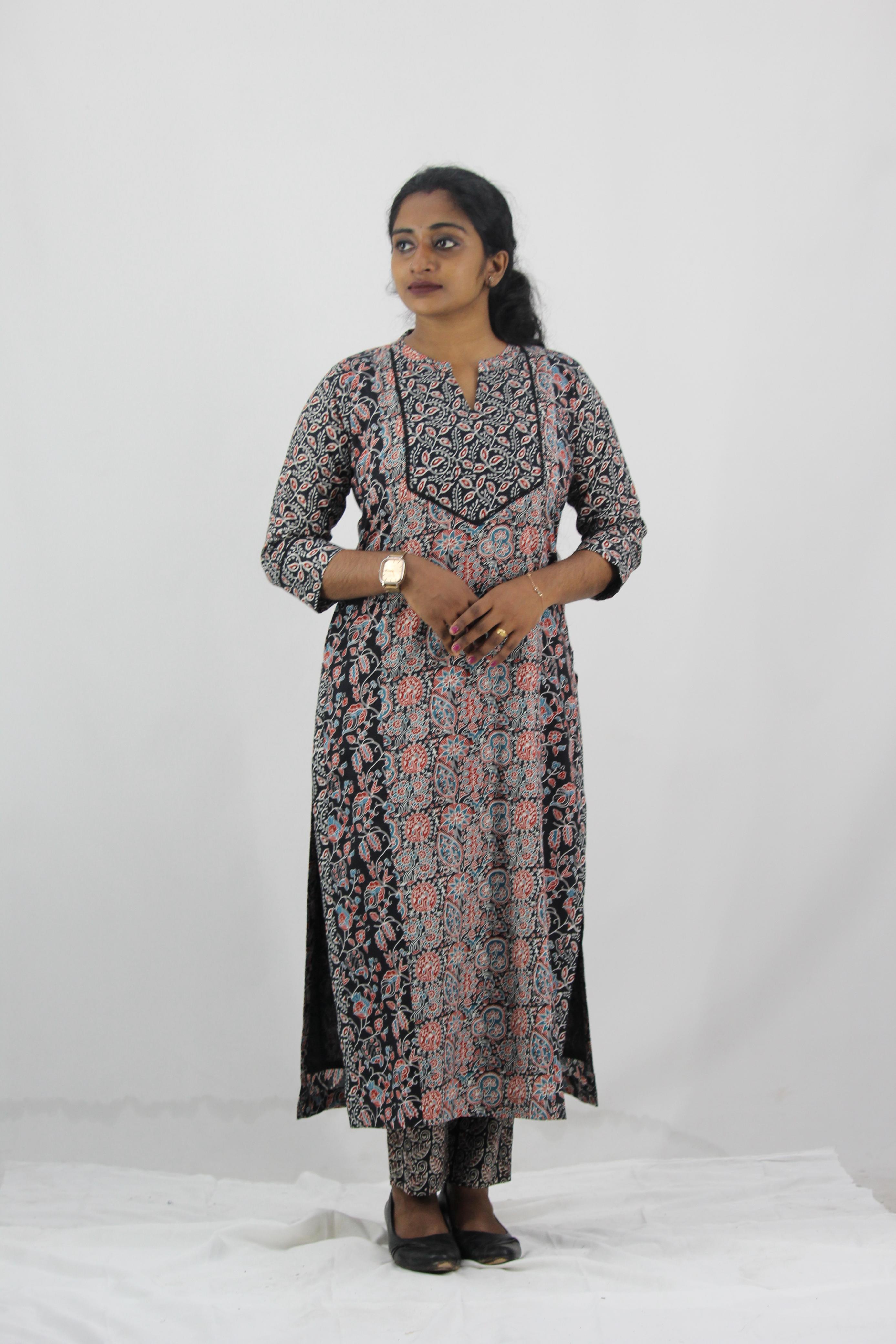 Cotton Printed Slitted Kurta Bottom Set
