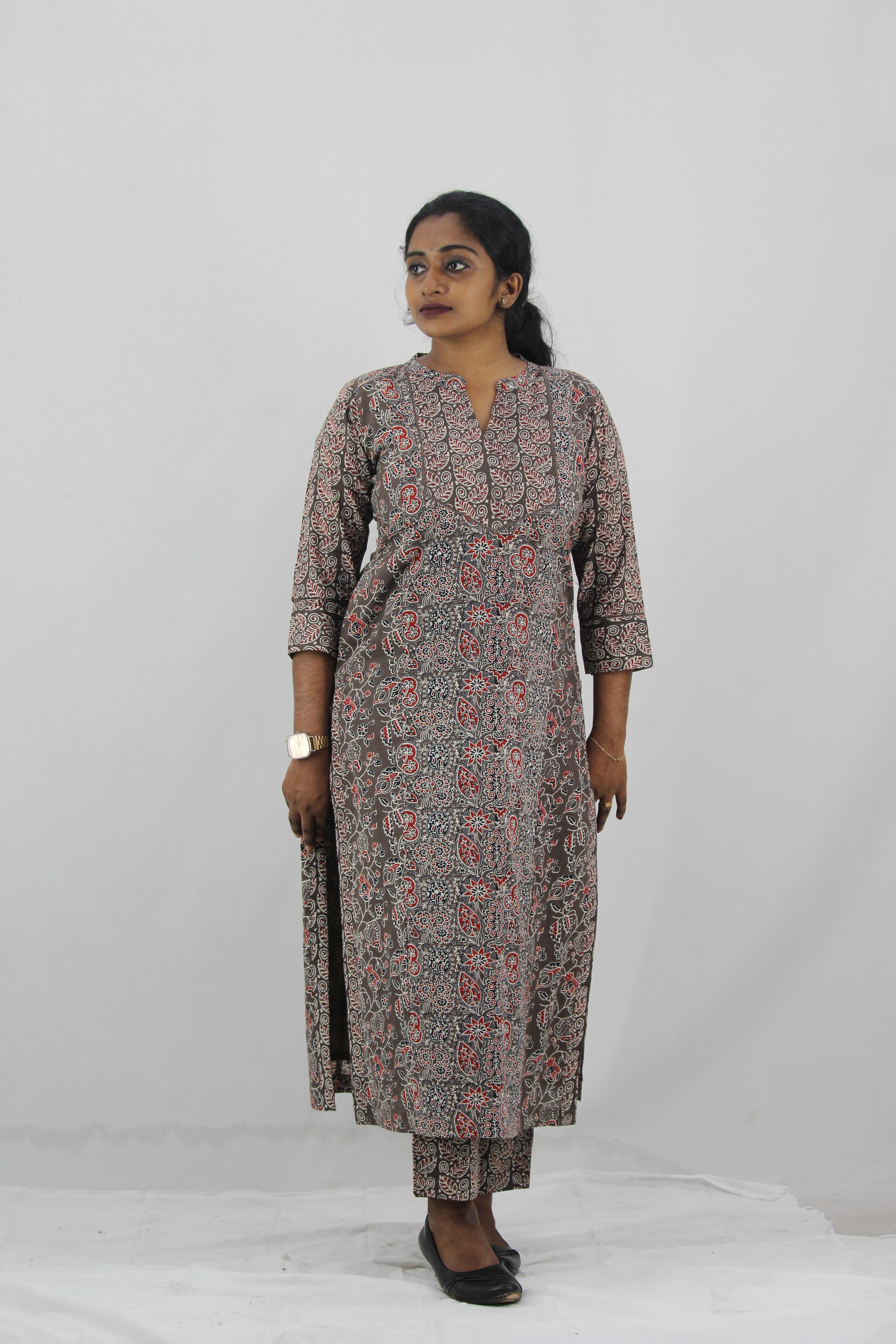 Cotton Printed Slitted Kurta Bottom Set
