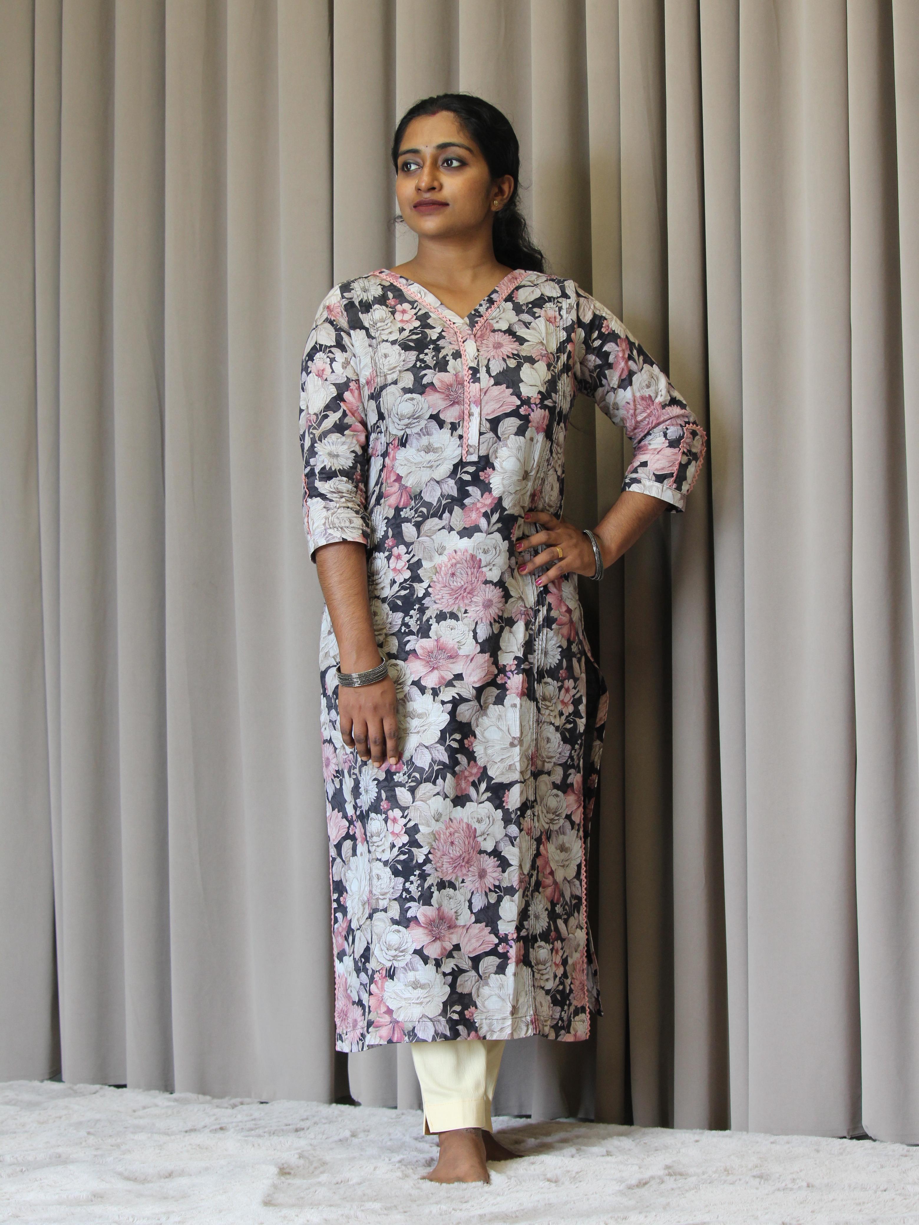 Linen Cotton Printed Straight Kurta