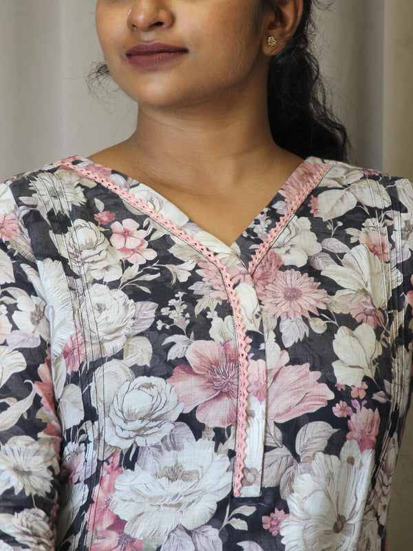 Linen Cotton Printed Straight Kurta