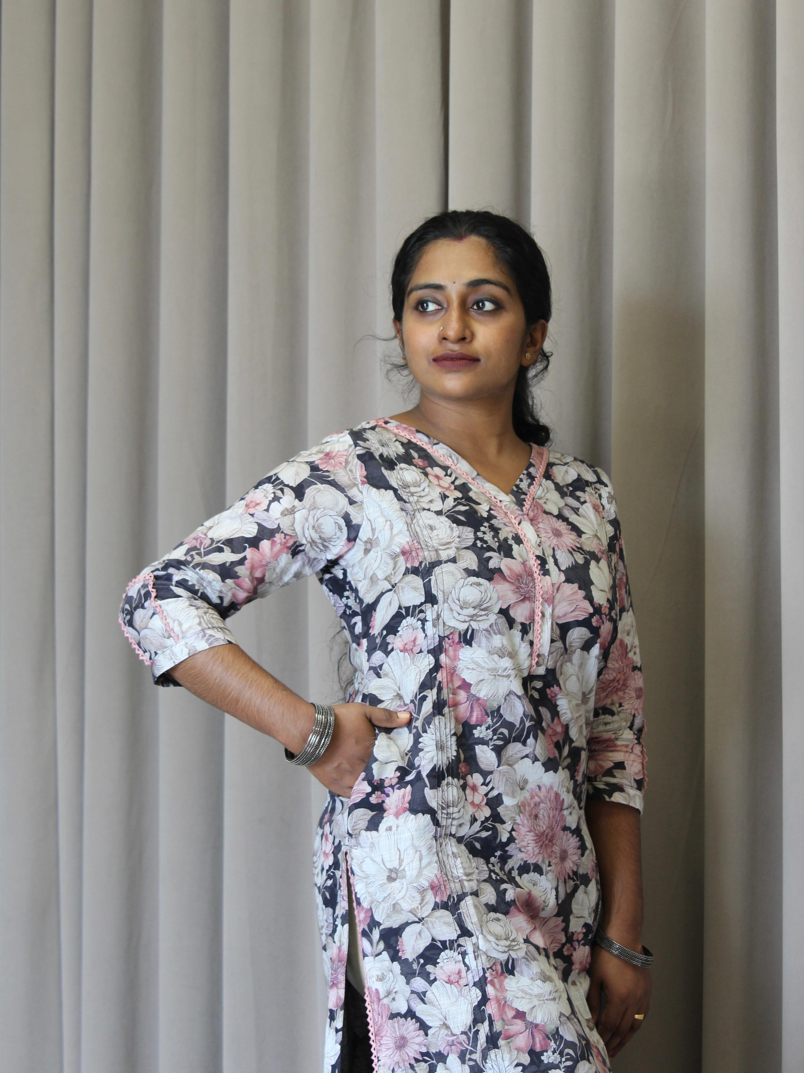 Linen Cotton Printed Straight Kurta