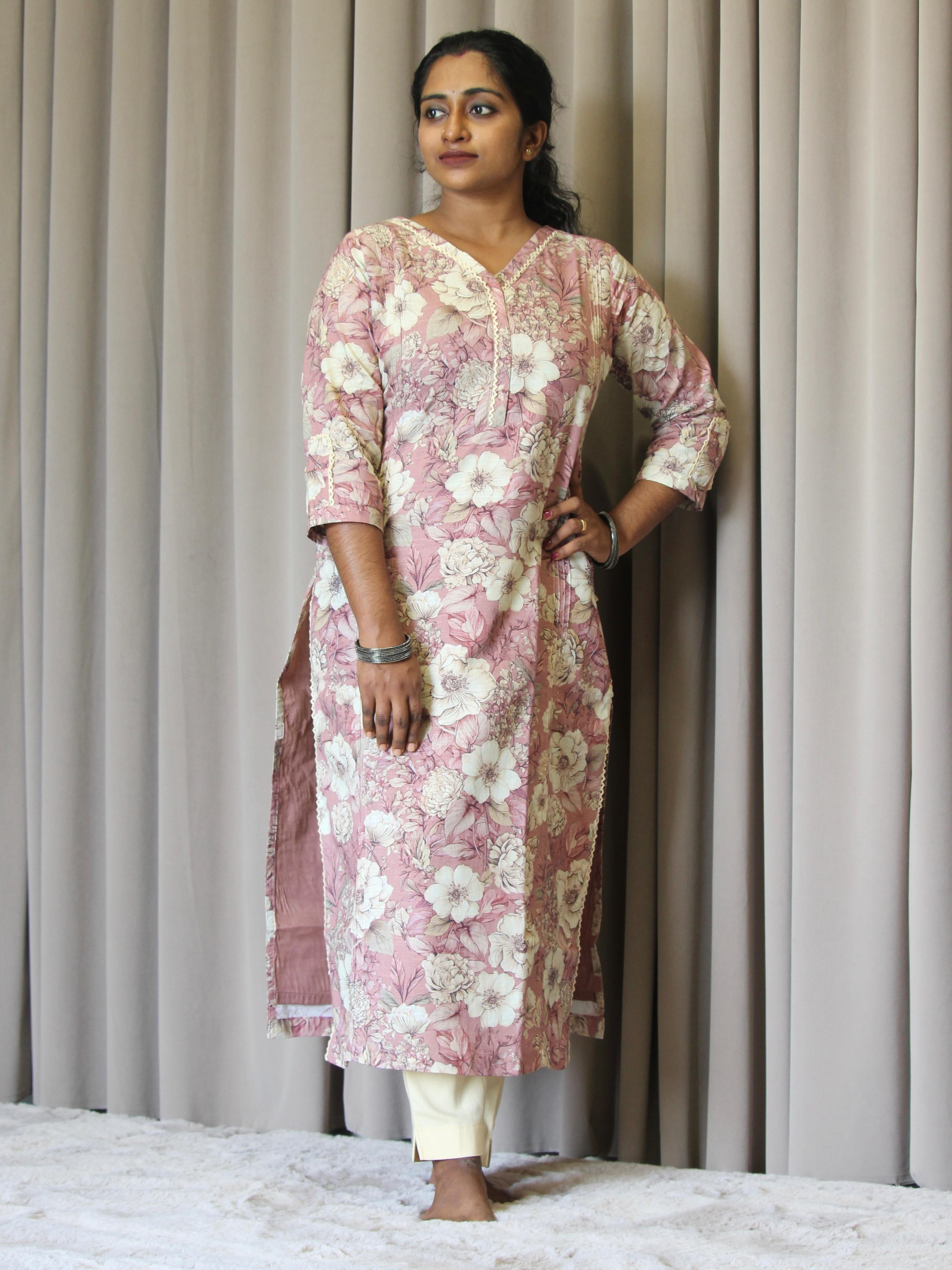 Linen Cotton Printed Straight Kurta