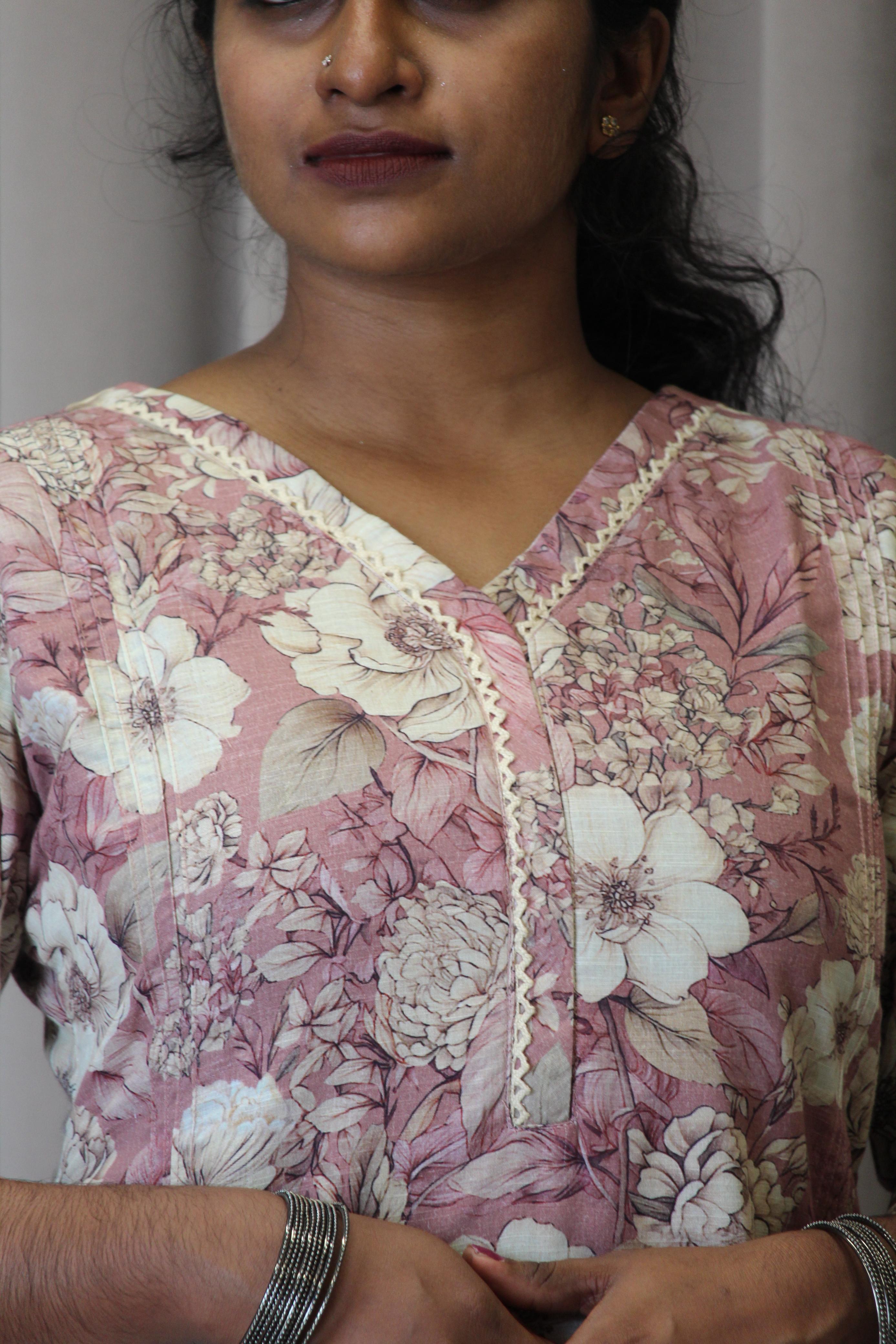 Linen Cotton Printed Straight Kurta