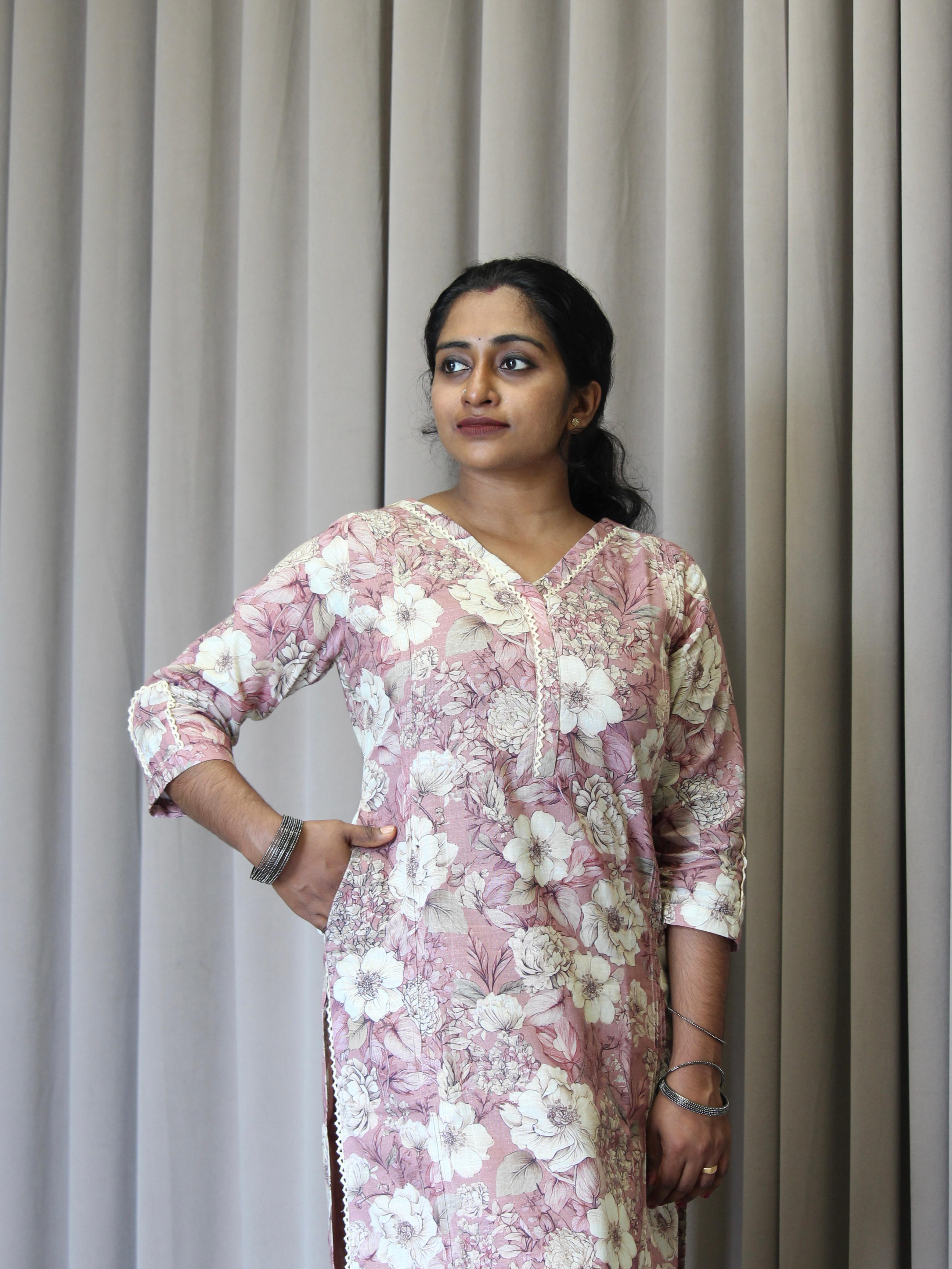 Linen Cotton Printed Straight Kurta