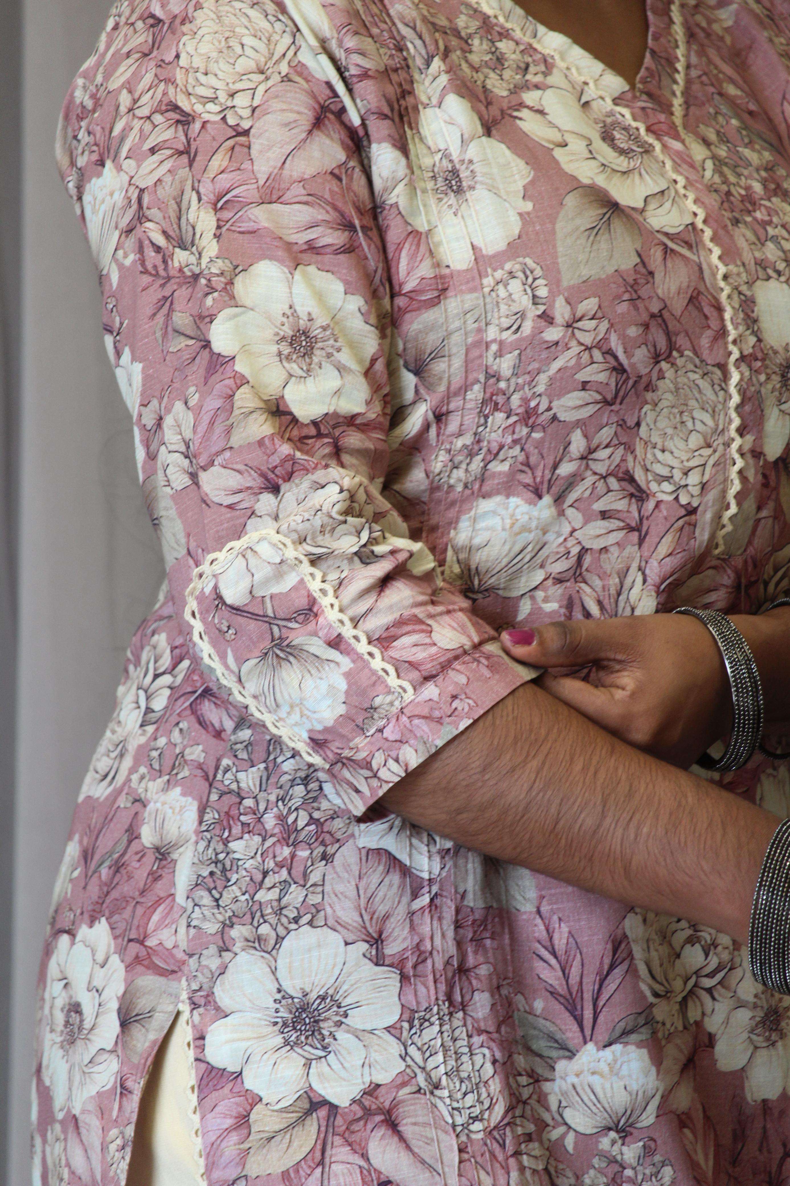 Linen Cotton Printed Straight Kurta