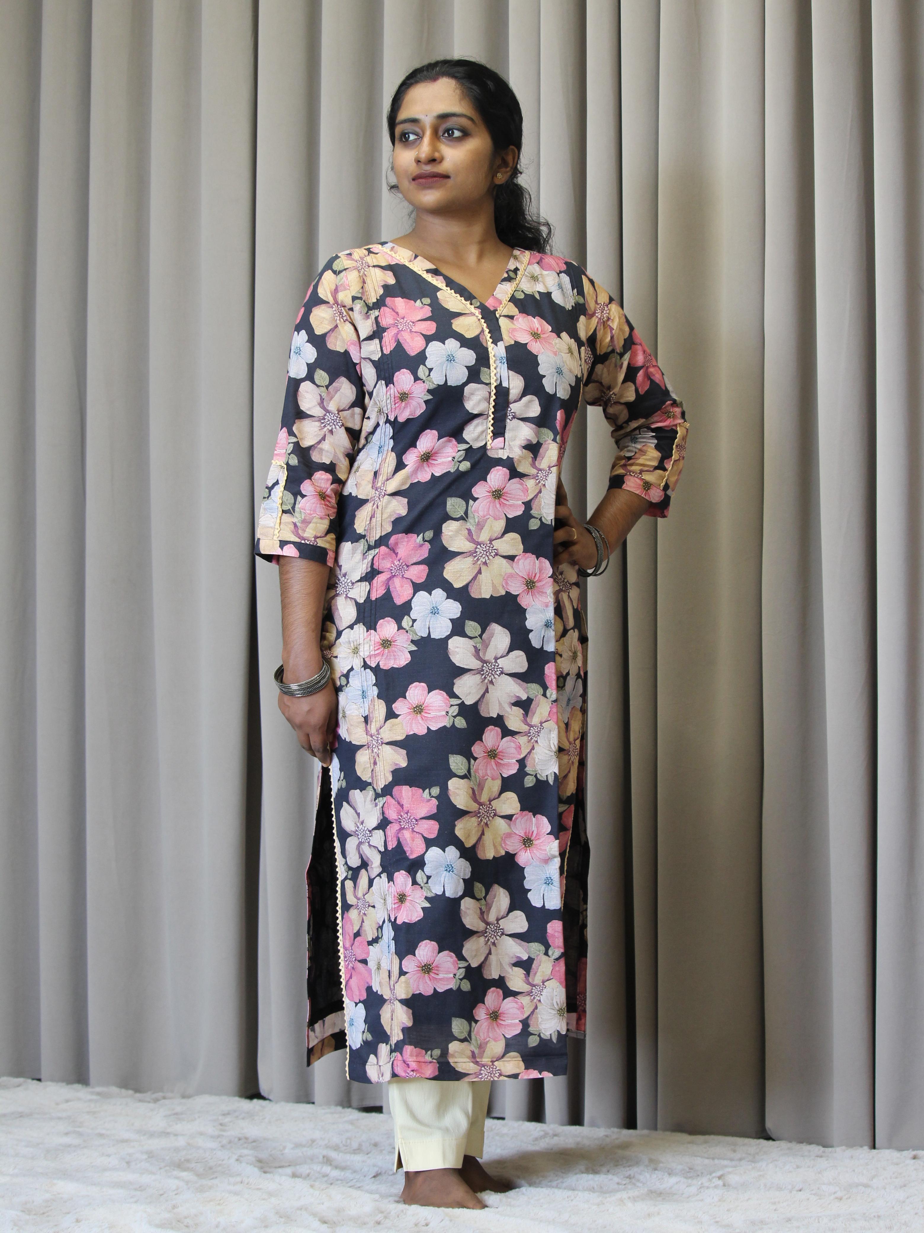 Linen Cotton Printed Straight Kurta