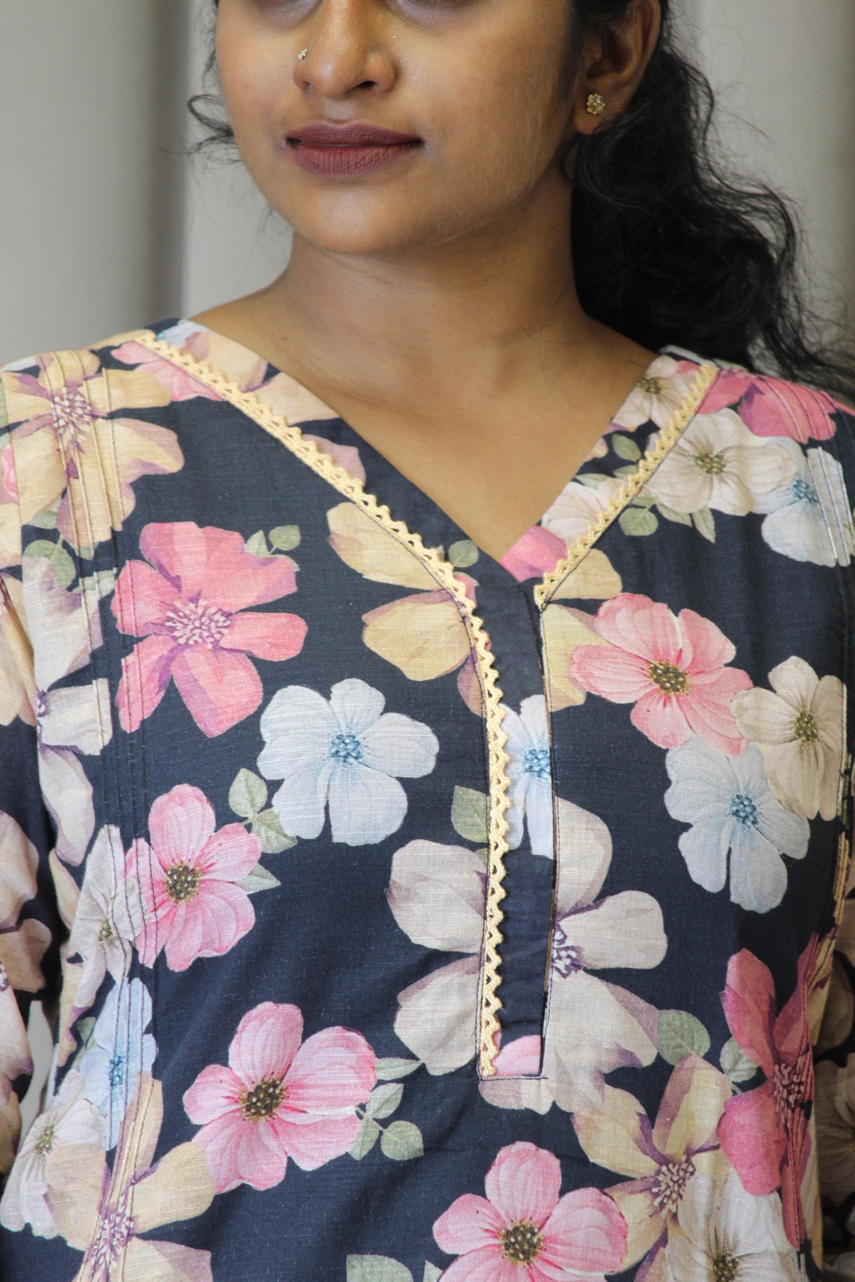 Linen Cotton Printed Straight Kurta
