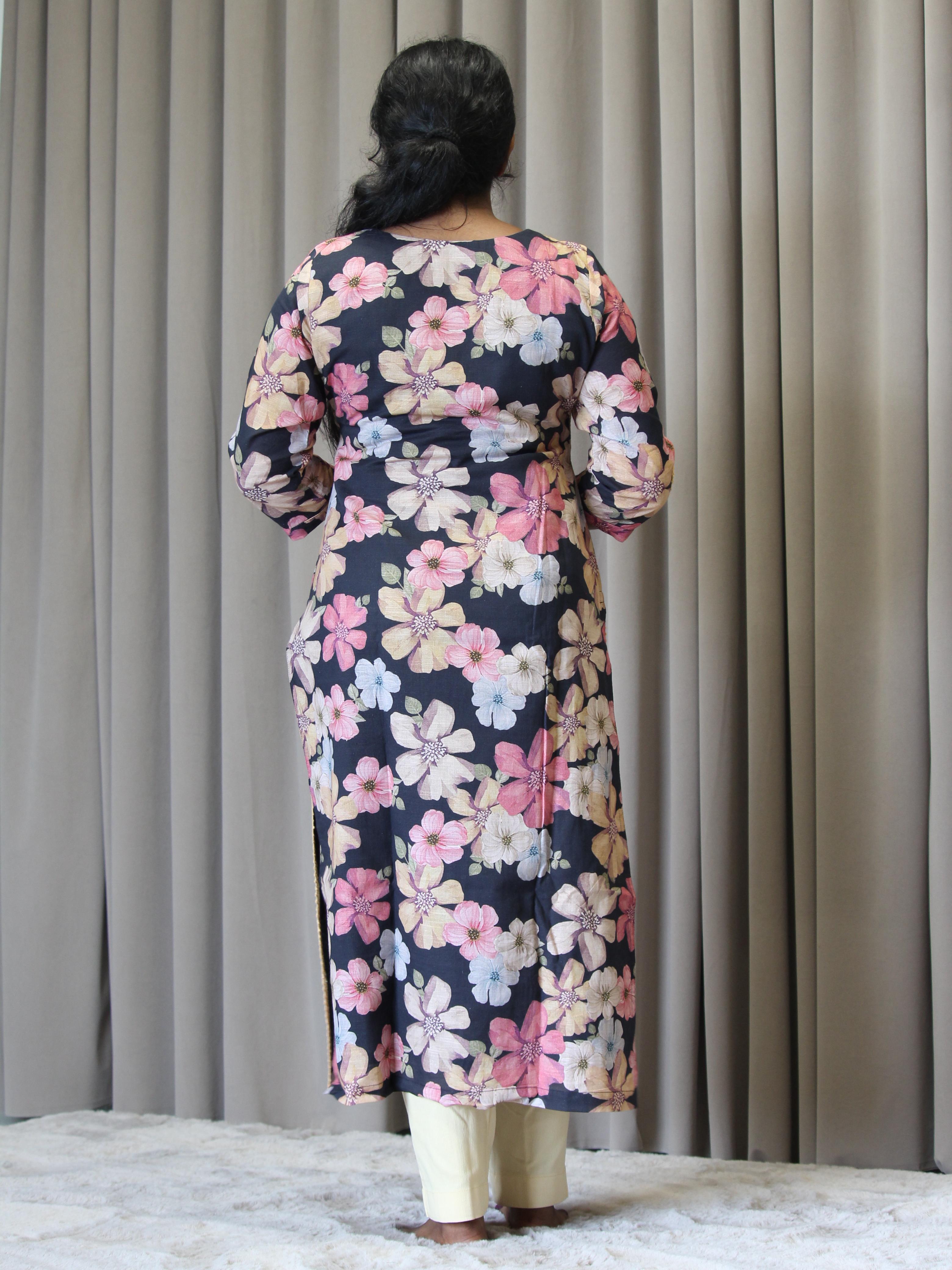 Linen Cotton Printed Straight Kurta