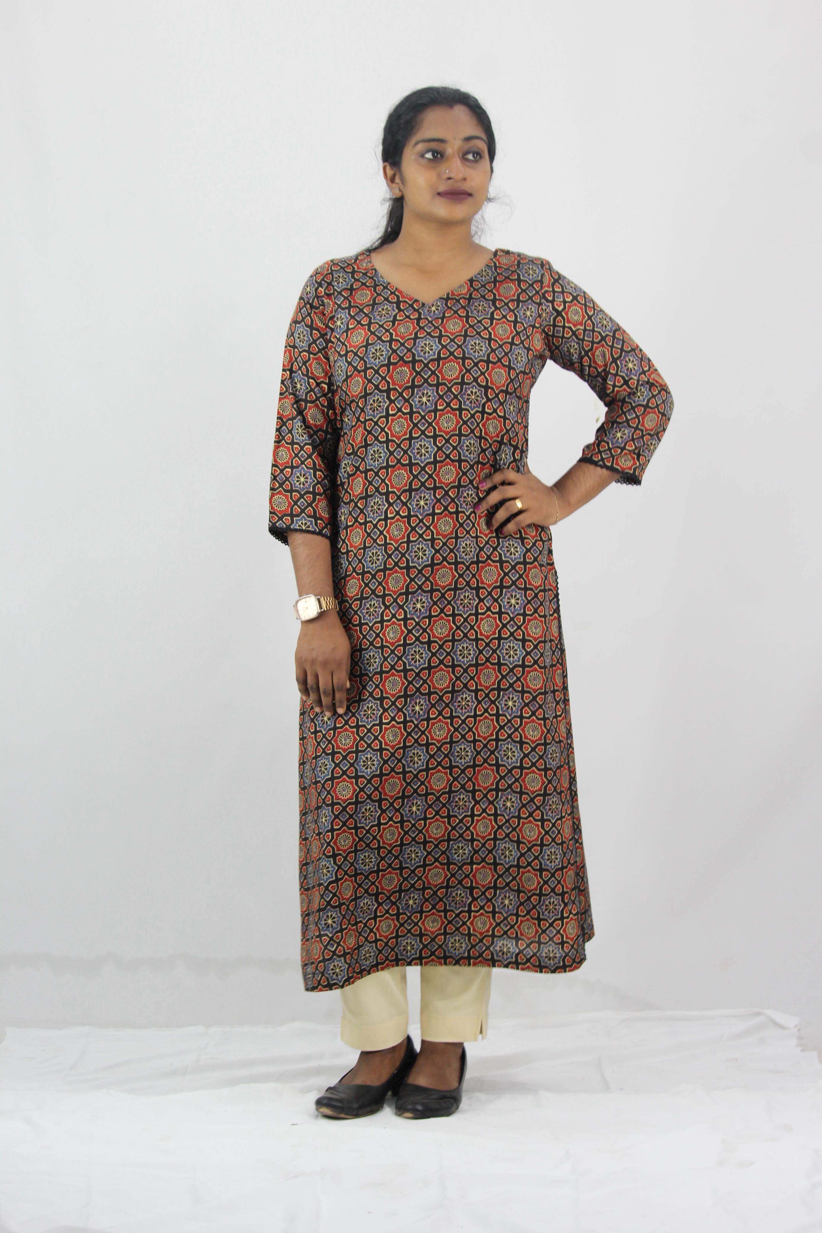 Modal Muslin Ajrak Print Straight Kurta