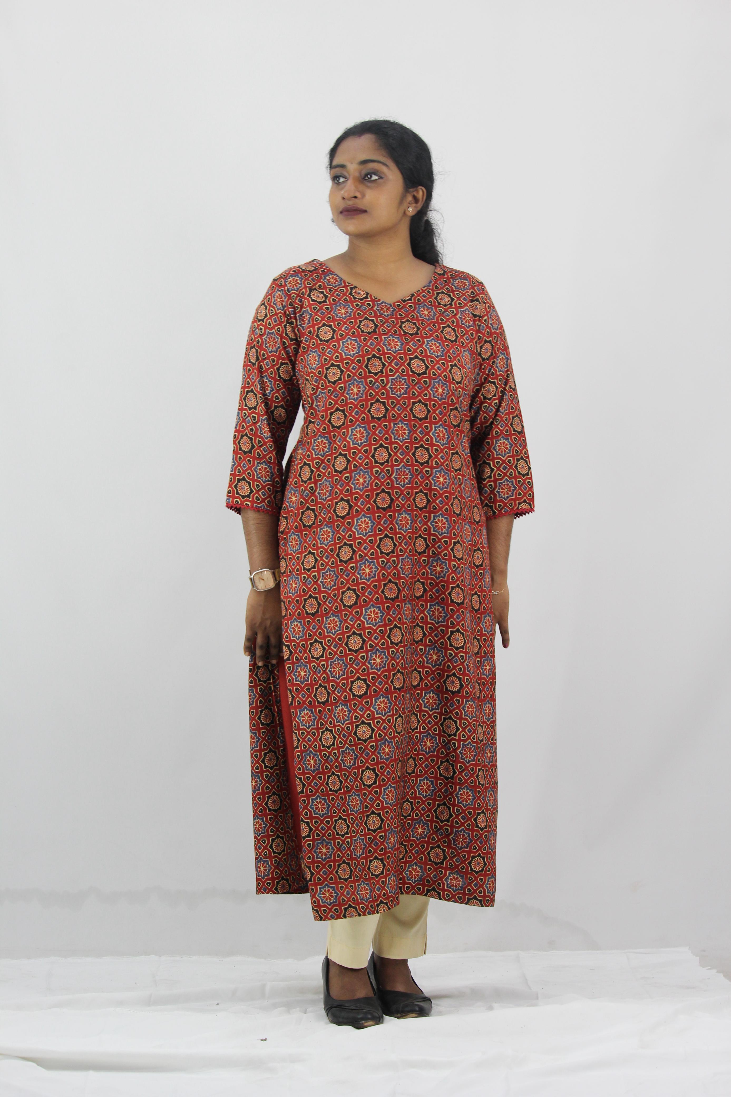 Modal Muslin Ajrak Print Straight Kurta