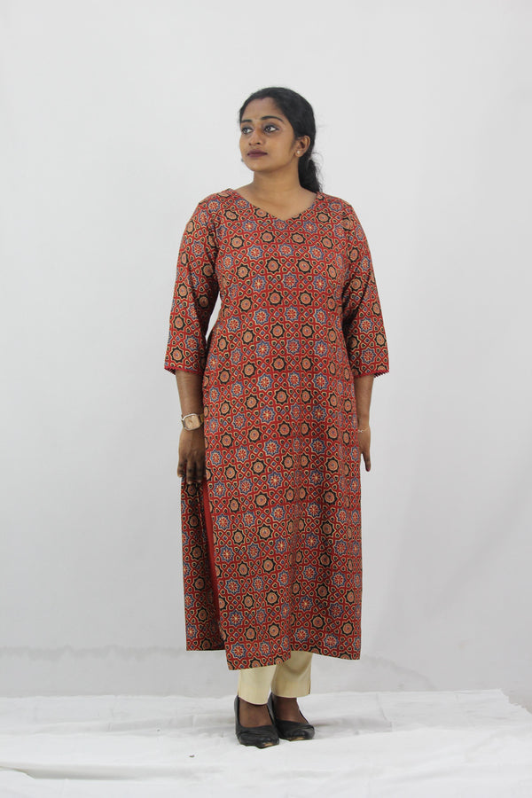 Modal Muslin Ajrak Print Straight Kurta