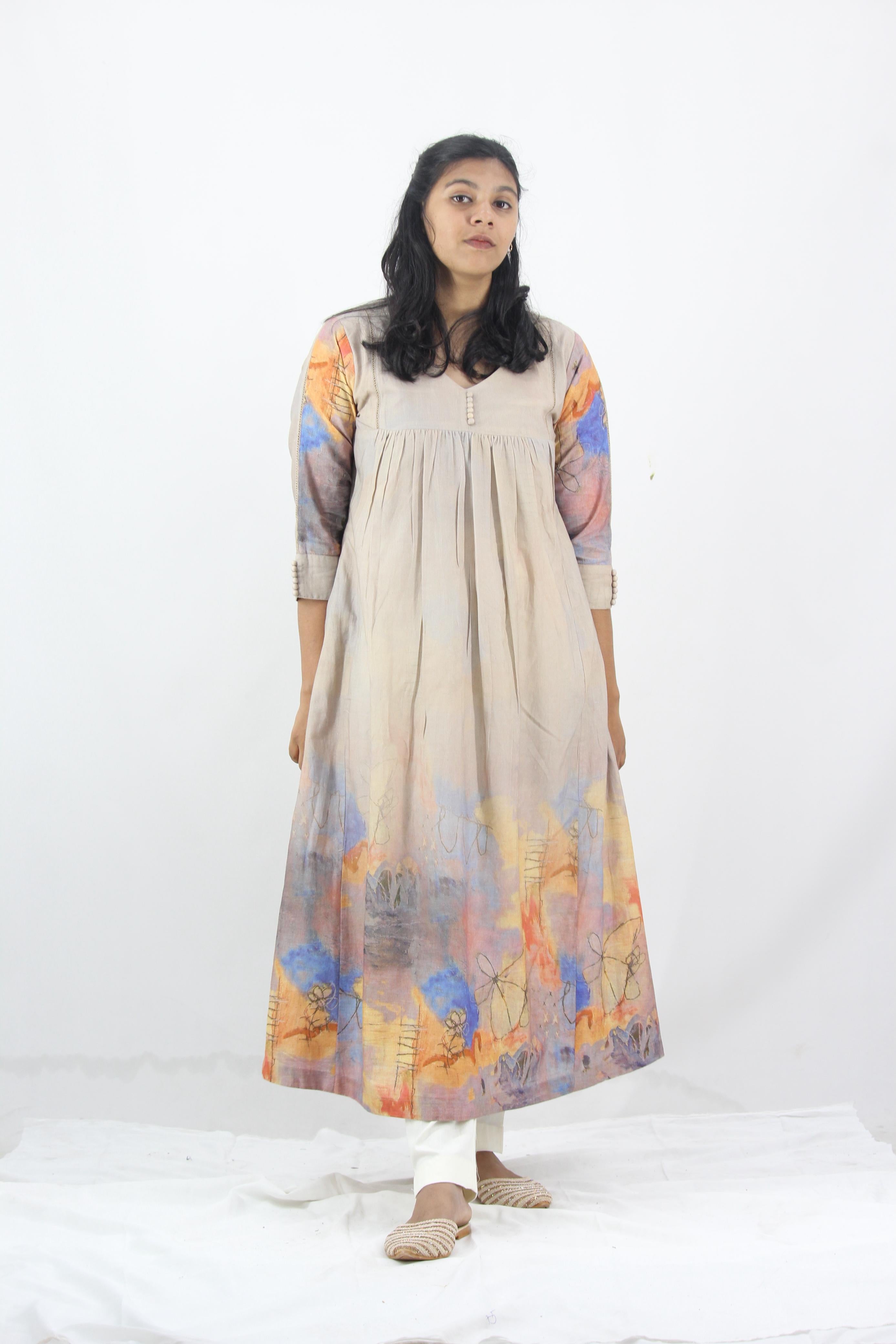 Linen Cotton Daman A-Line Kurta
